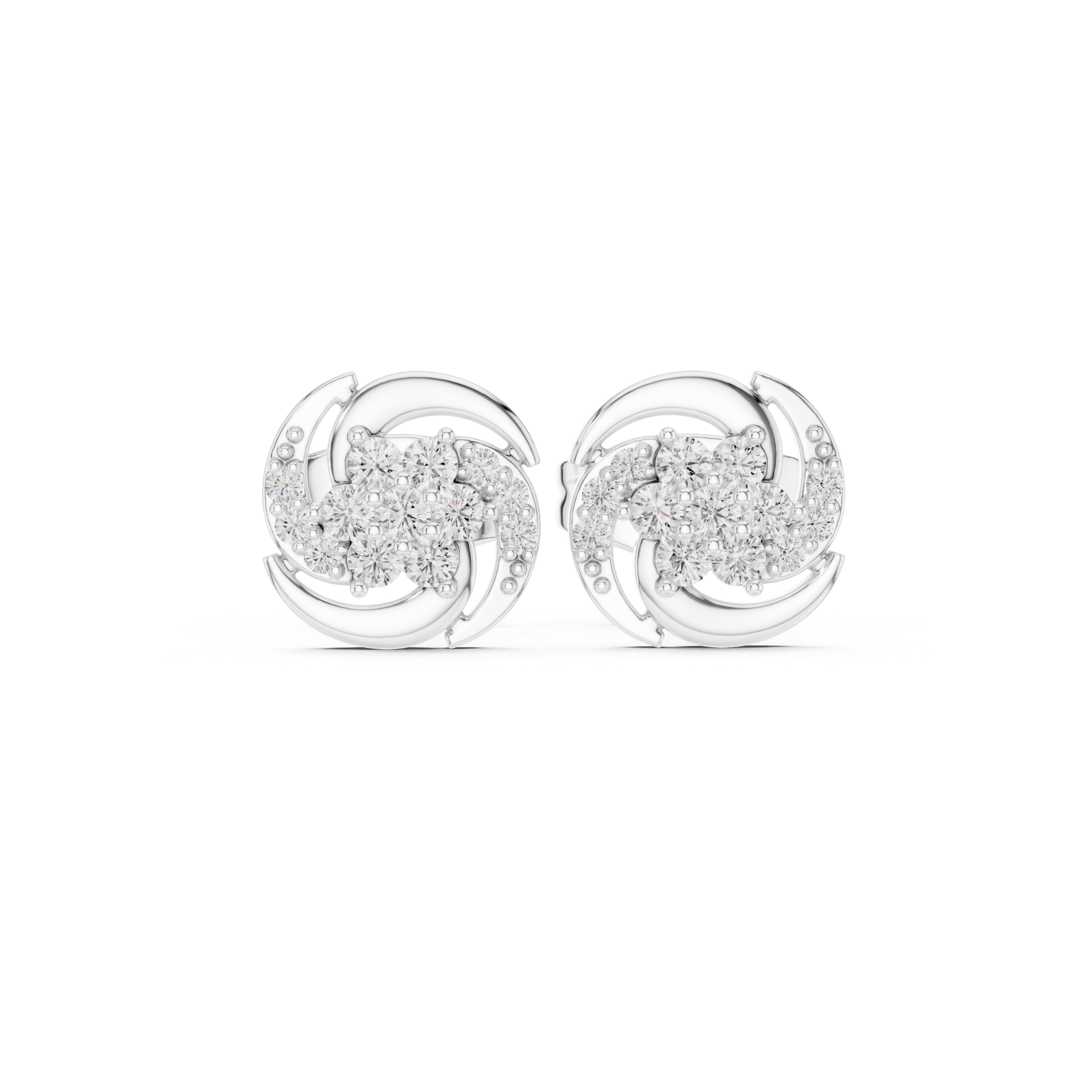 Emerald Cut Halo Pave Diamond Stud Earrings in White Gold - VYKA Diamonds