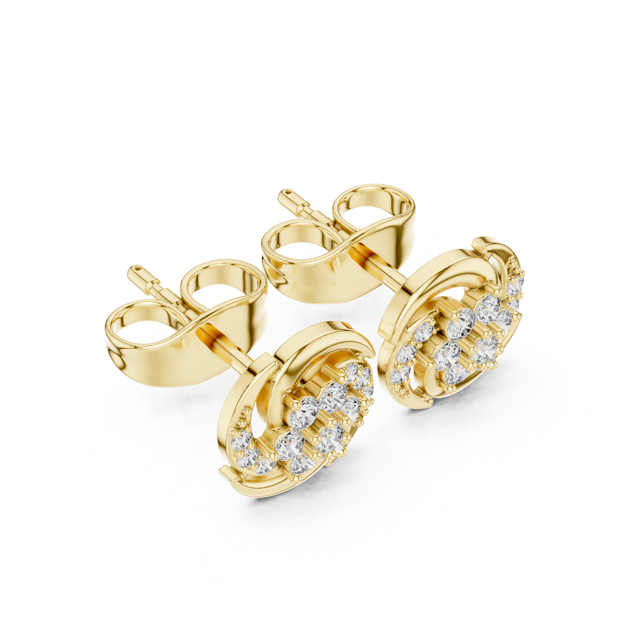 Emerald Cut Halo Pave Diamond Stud Earrings in Yellow Gold - VYKA Diamonds