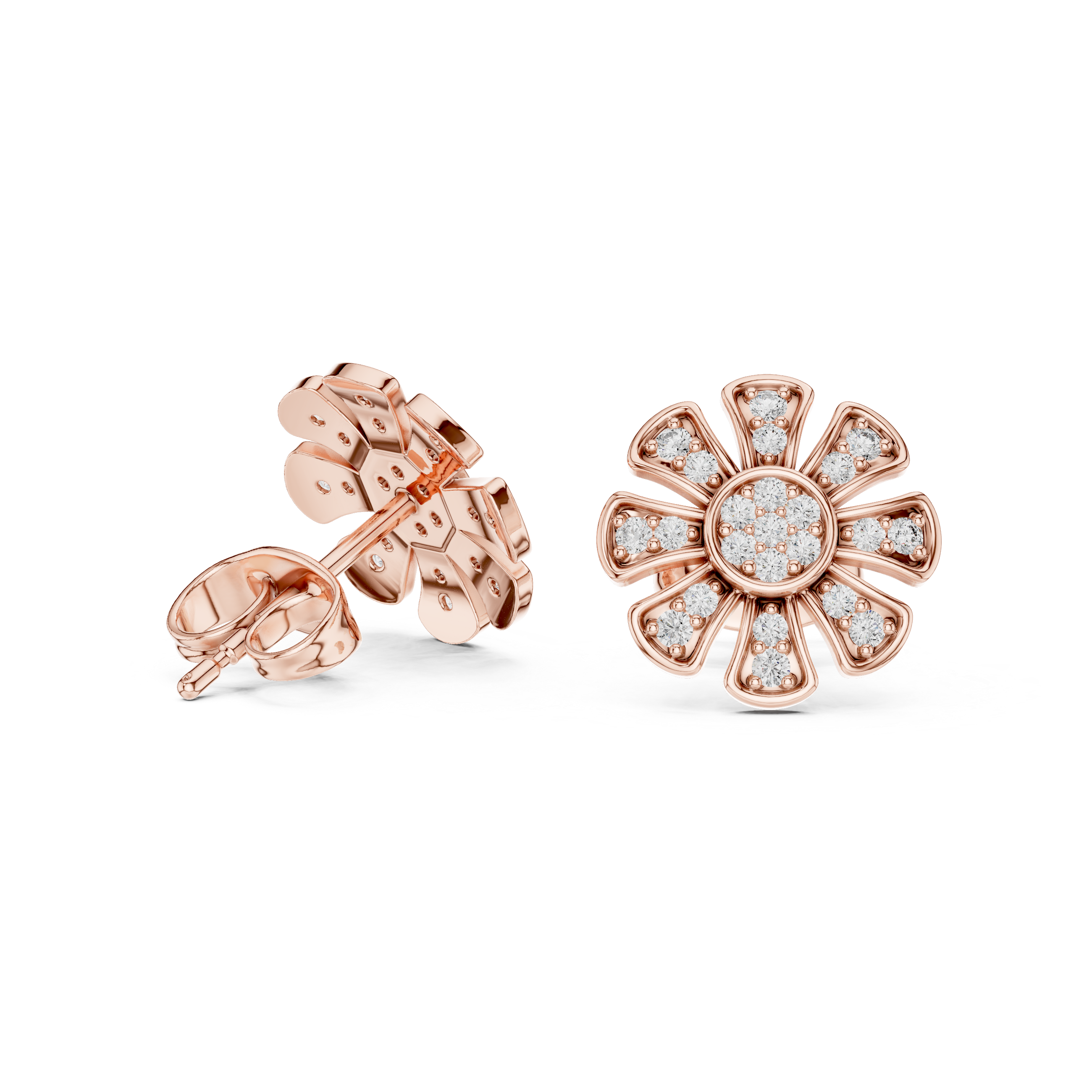 Round Prong Set Cluster Diamond Stud Earrings in Rose Gold - VYKA Diamonds