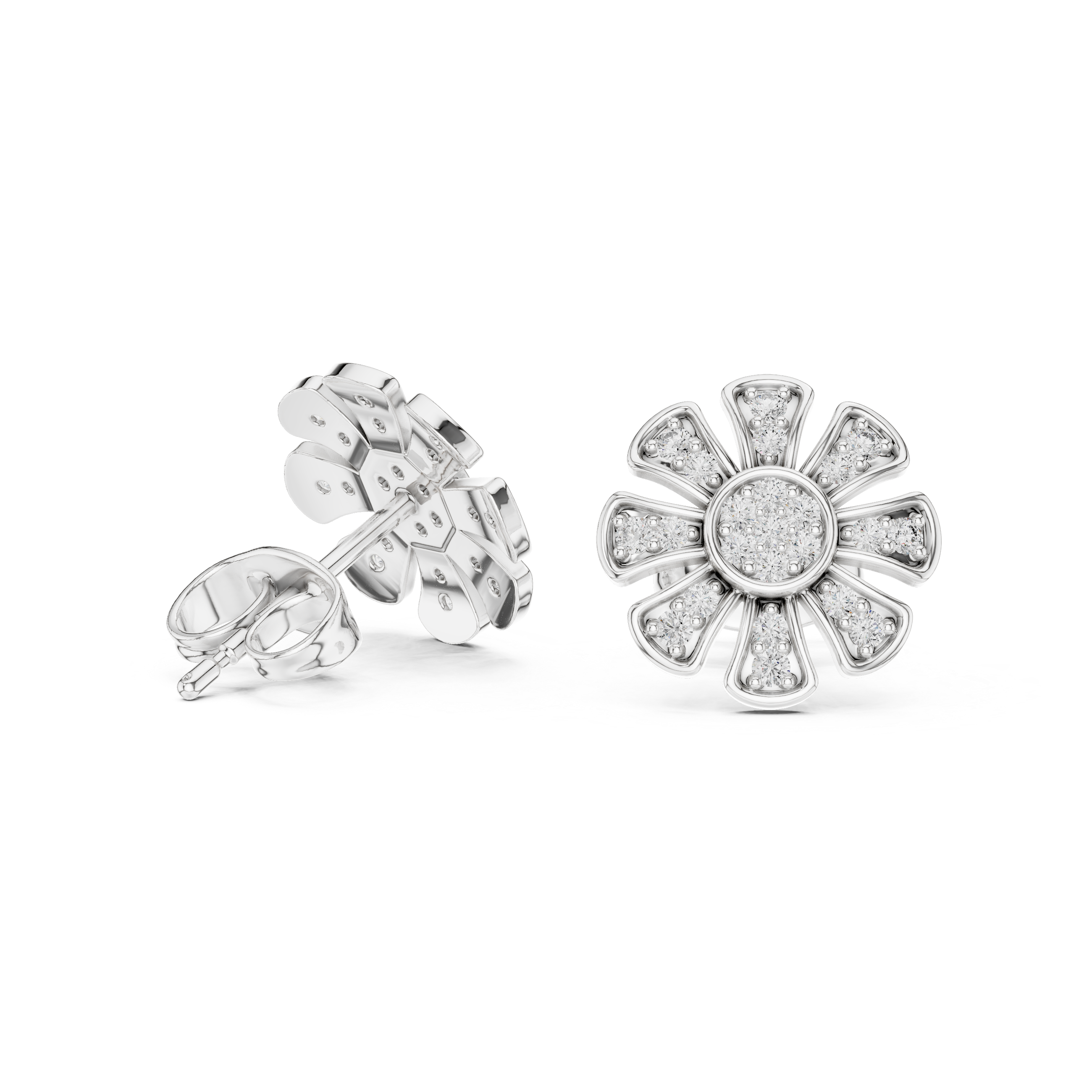 Round Prong Set Cluster Diamond Stud Earrings in White Gold - VYKA Diamonds