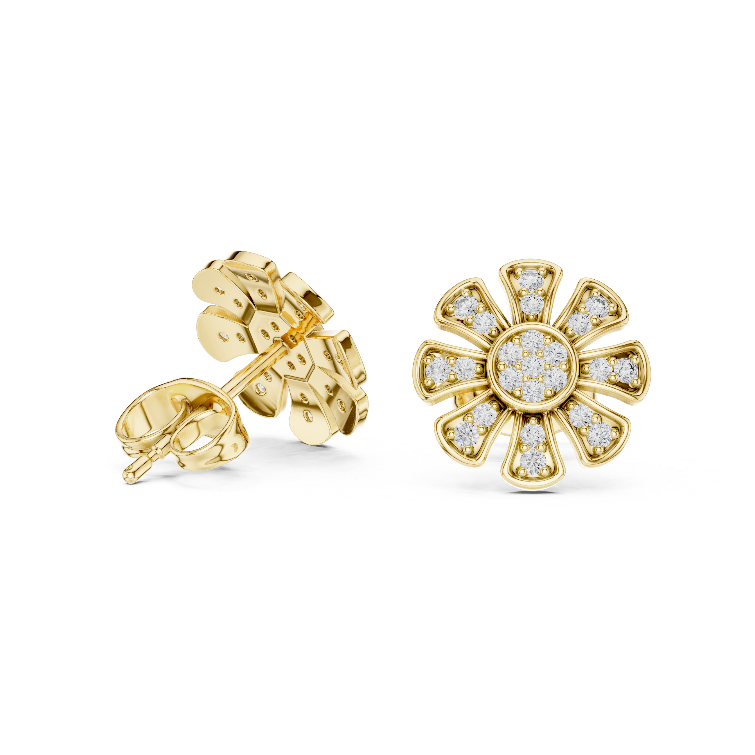Round Prong Set Cluster Diamond Stud Earrings in Yellow Gold - VYKA Diamonds
