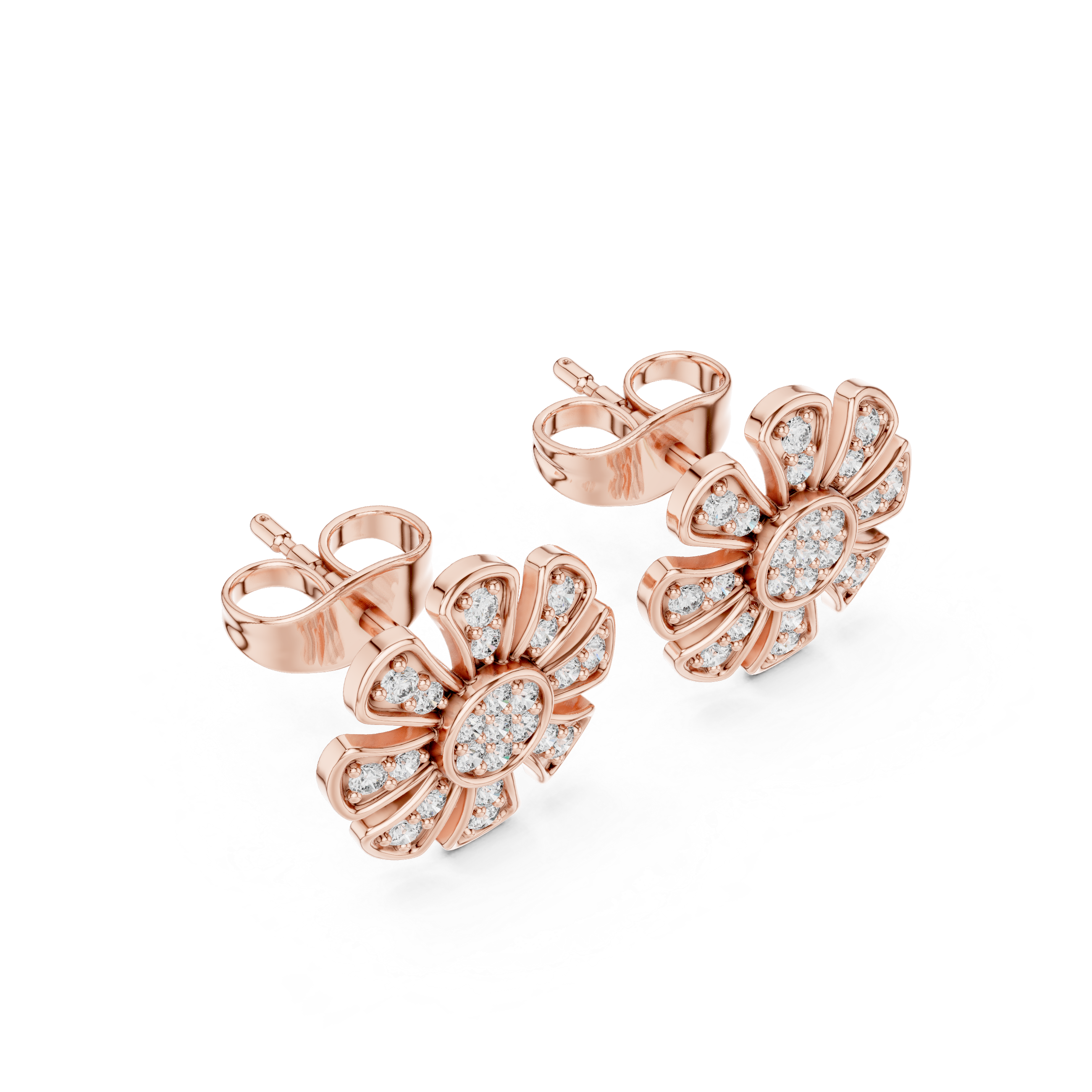 Round Prong Set Cluster Diamond Stud Earrings in Rose Gold - VYKA Diamonds