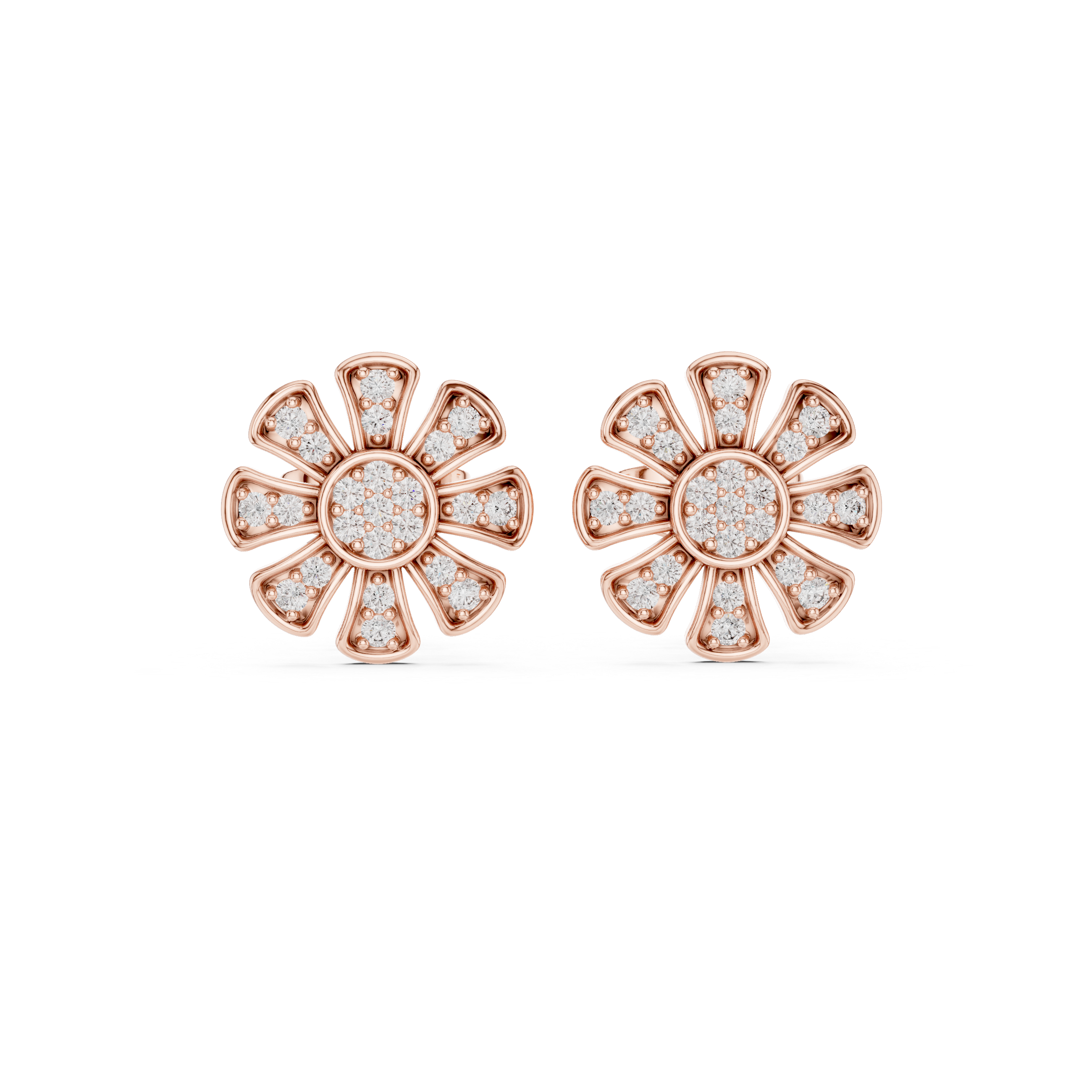 Round Prong Set Cluster Diamond Stud Earrings in Rose Gold - VYKA Diamonds