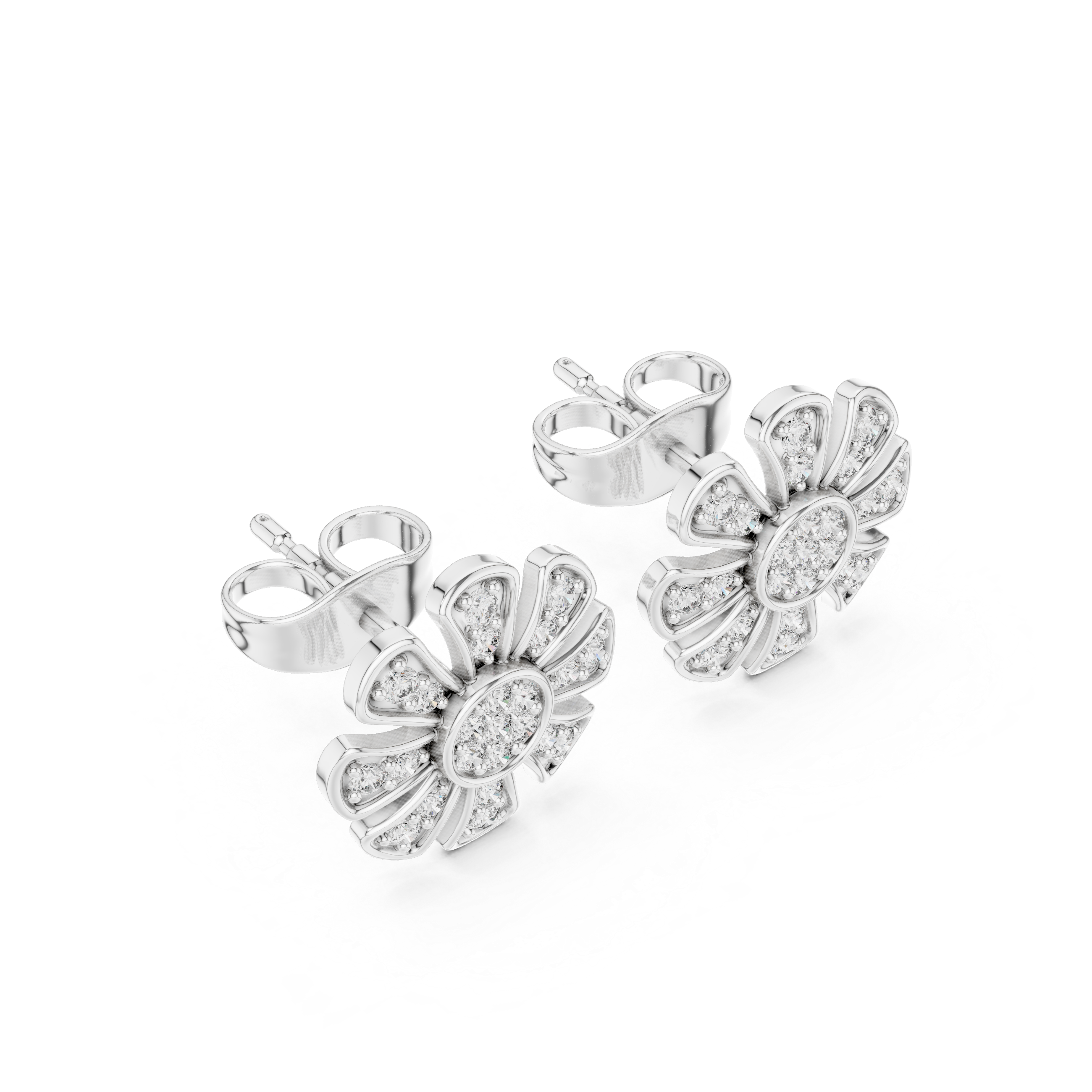 Round Prong Set Cluster Diamond Stud Earrings in White Gold - VYKA Diamonds