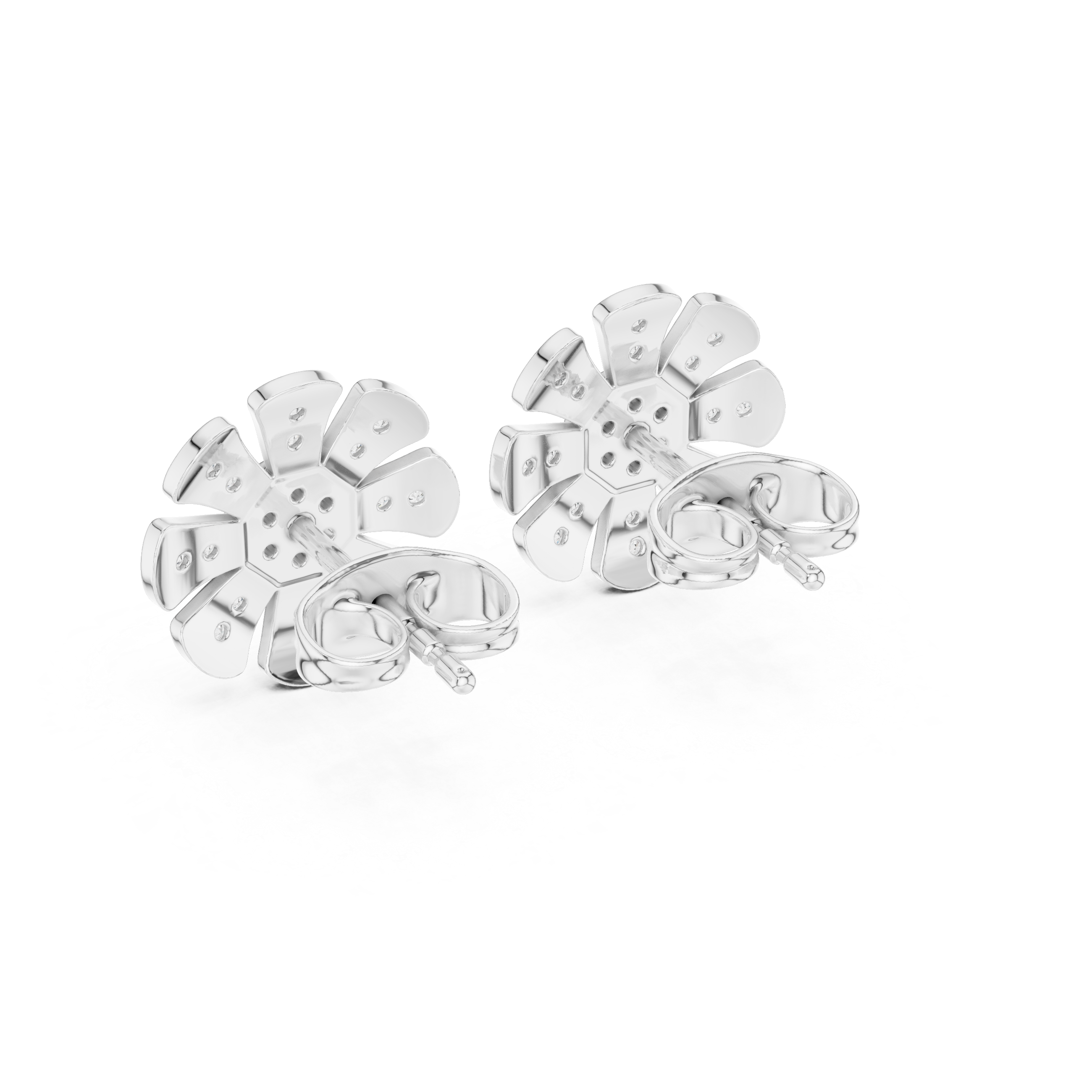 Round Prong Set Cluster Diamond Stud Earrings in White Gold - VYKA Diamonds