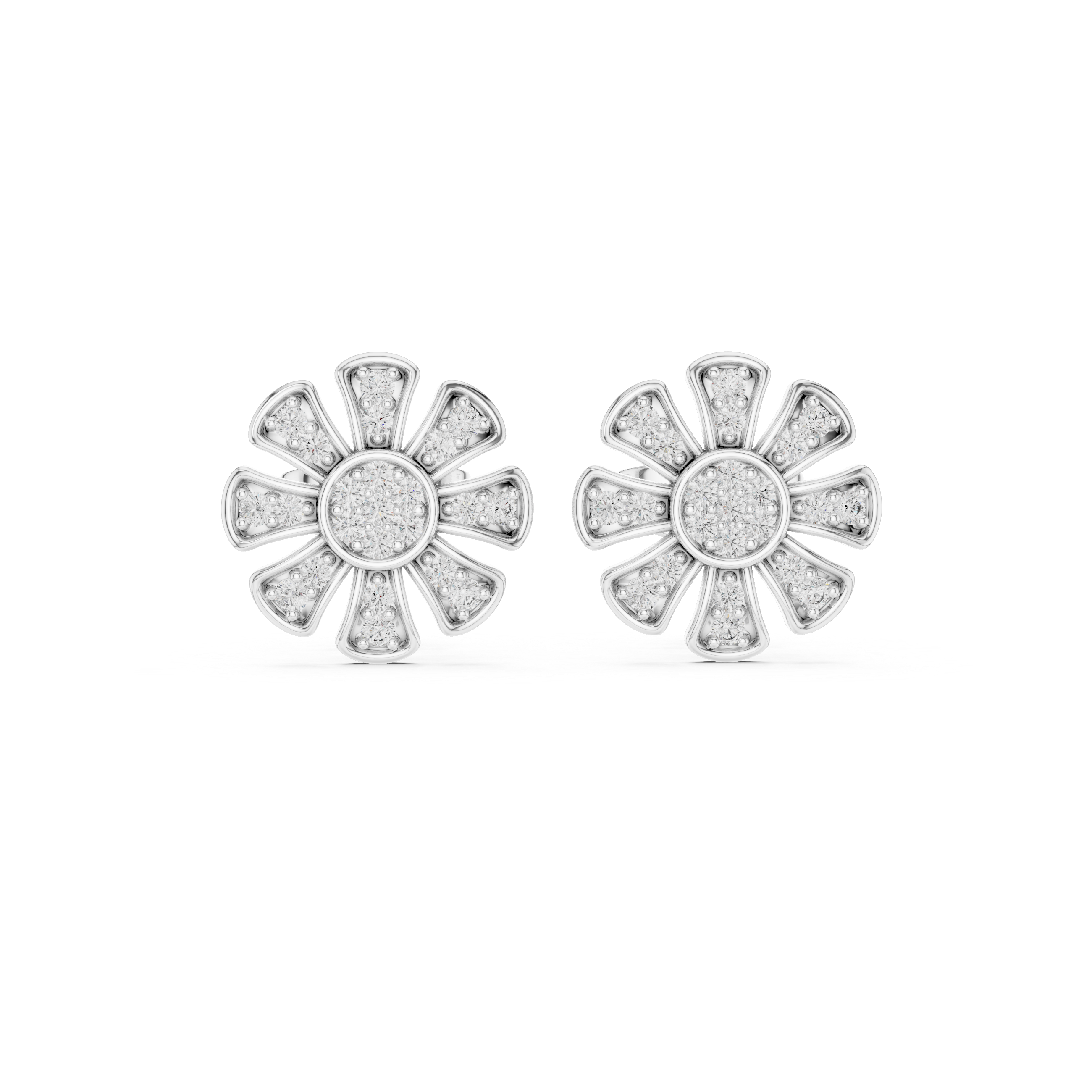 Round Prong Set Cluster Diamond Stud Earrings in White Gold - VYKA Diamonds