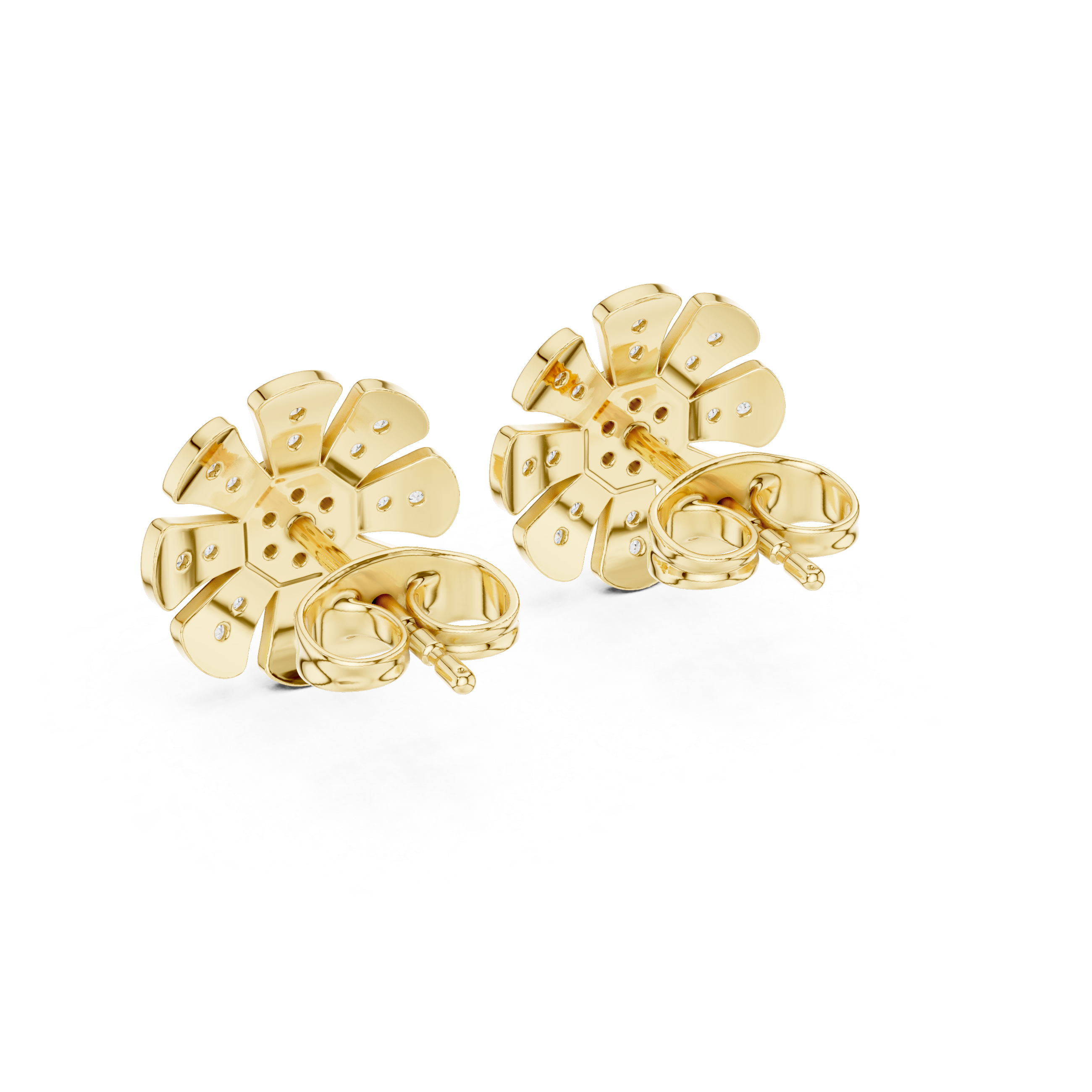 Round Prong Set Cluster Diamond Stud Earrings in Yellow Gold - VYKA Diamonds