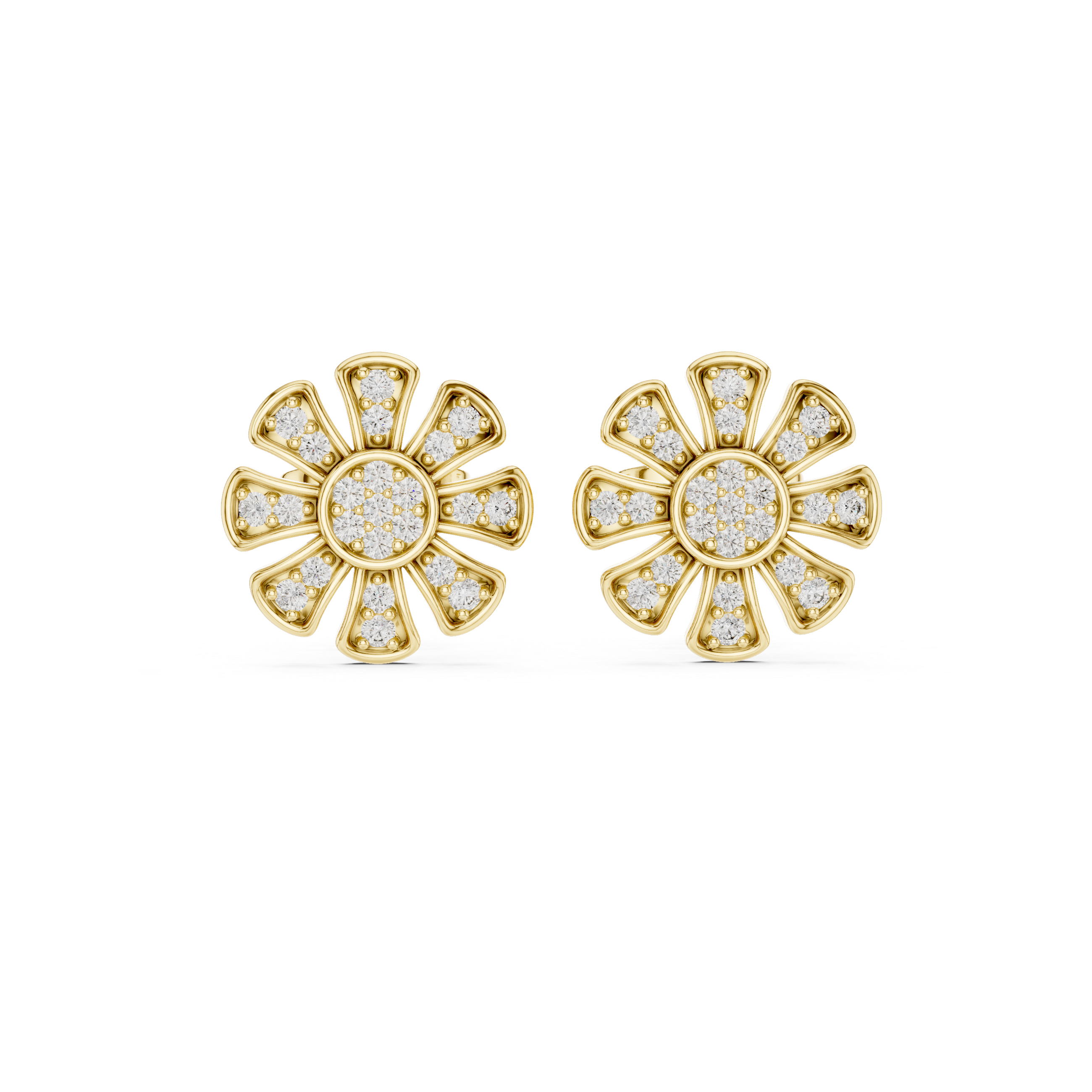 Round Prong Set Cluster Diamond Stud Earrings in Yellow Gold - VYKA Diamonds