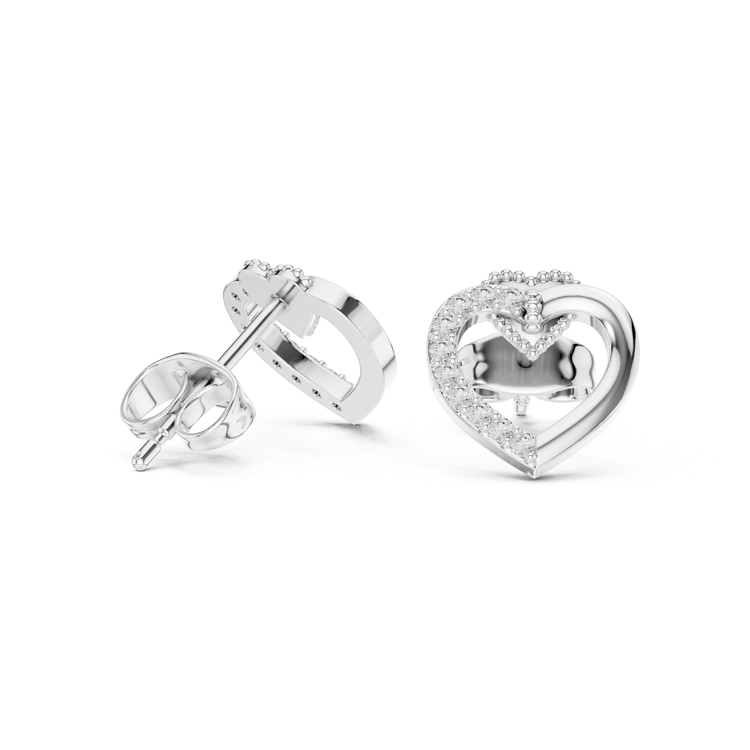 Pave Ribbon Diamond Stud Earrings in White Gold - VYKA Diamonds