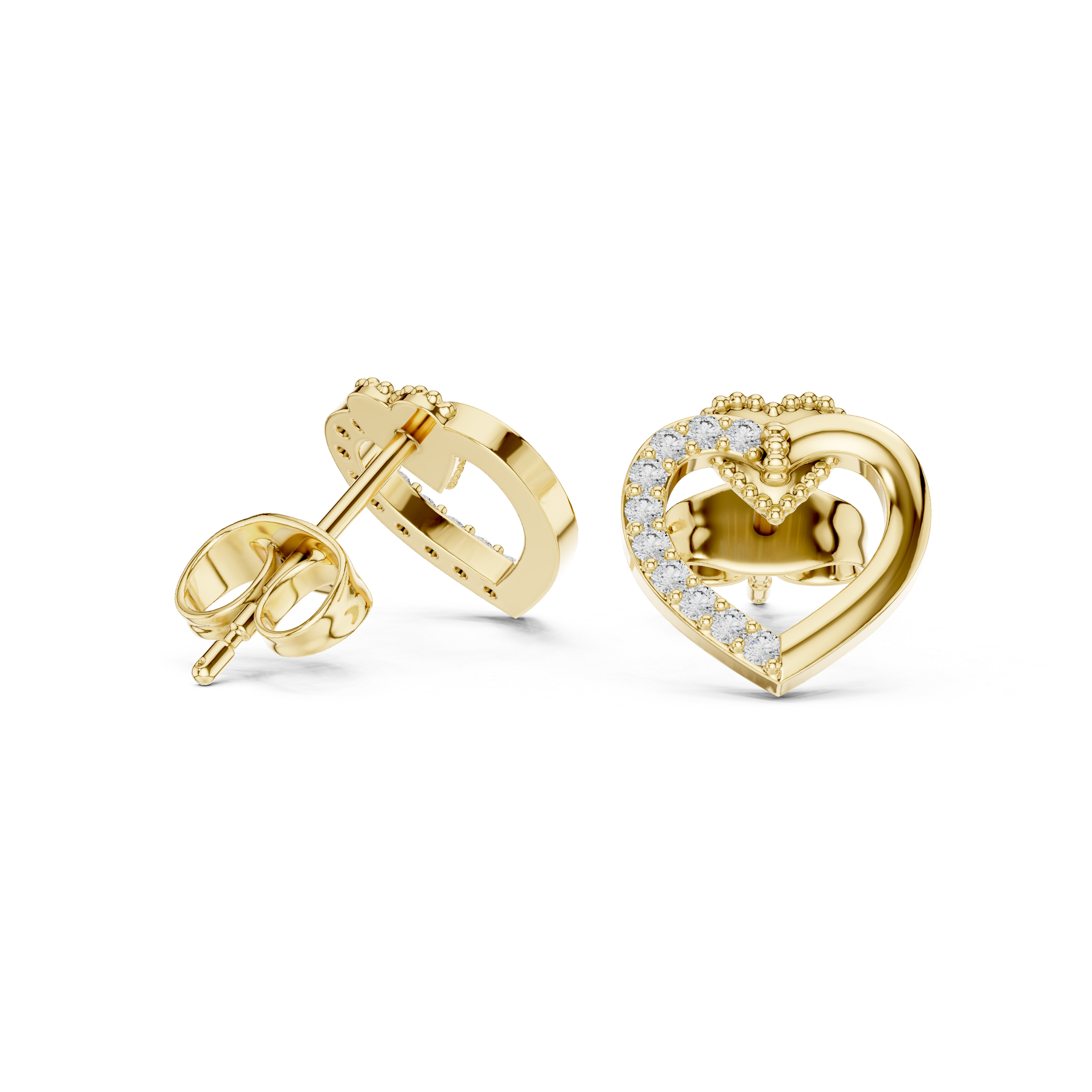 Pave Ribbon Diamond Stud Earrings in Yellow Gold - VYKA Diamonds