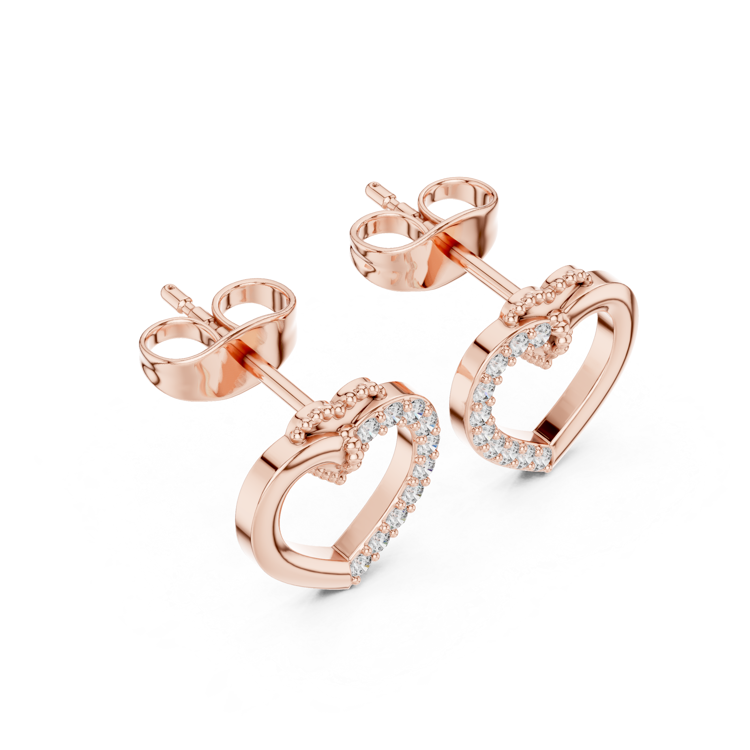 Pave Ribbon Diamond Stud Earrings in Rose Gold - VYKA Diamonds