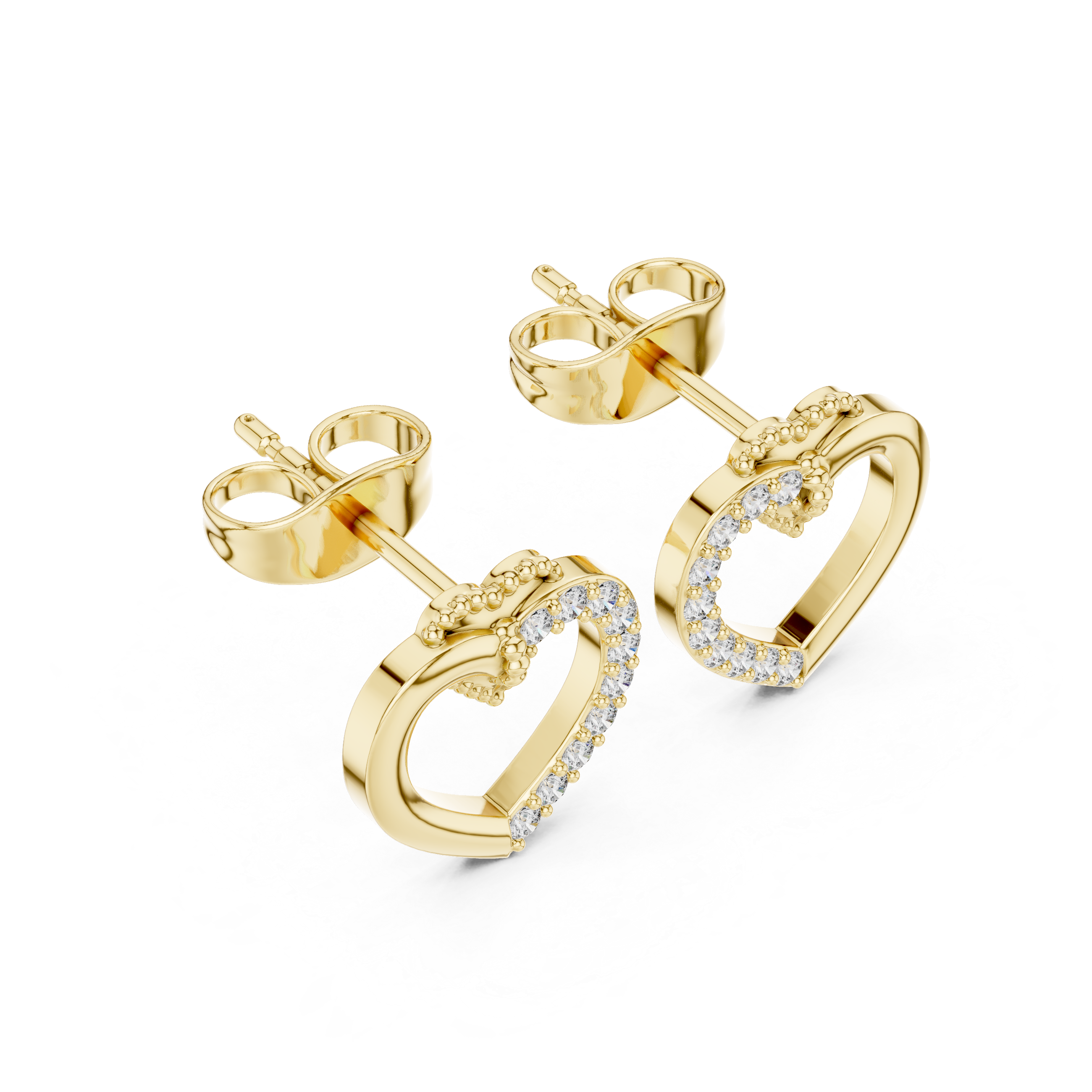 Pave Ribbon Diamond Stud Earrings in Yellow Gold - VYKA Diamonds
