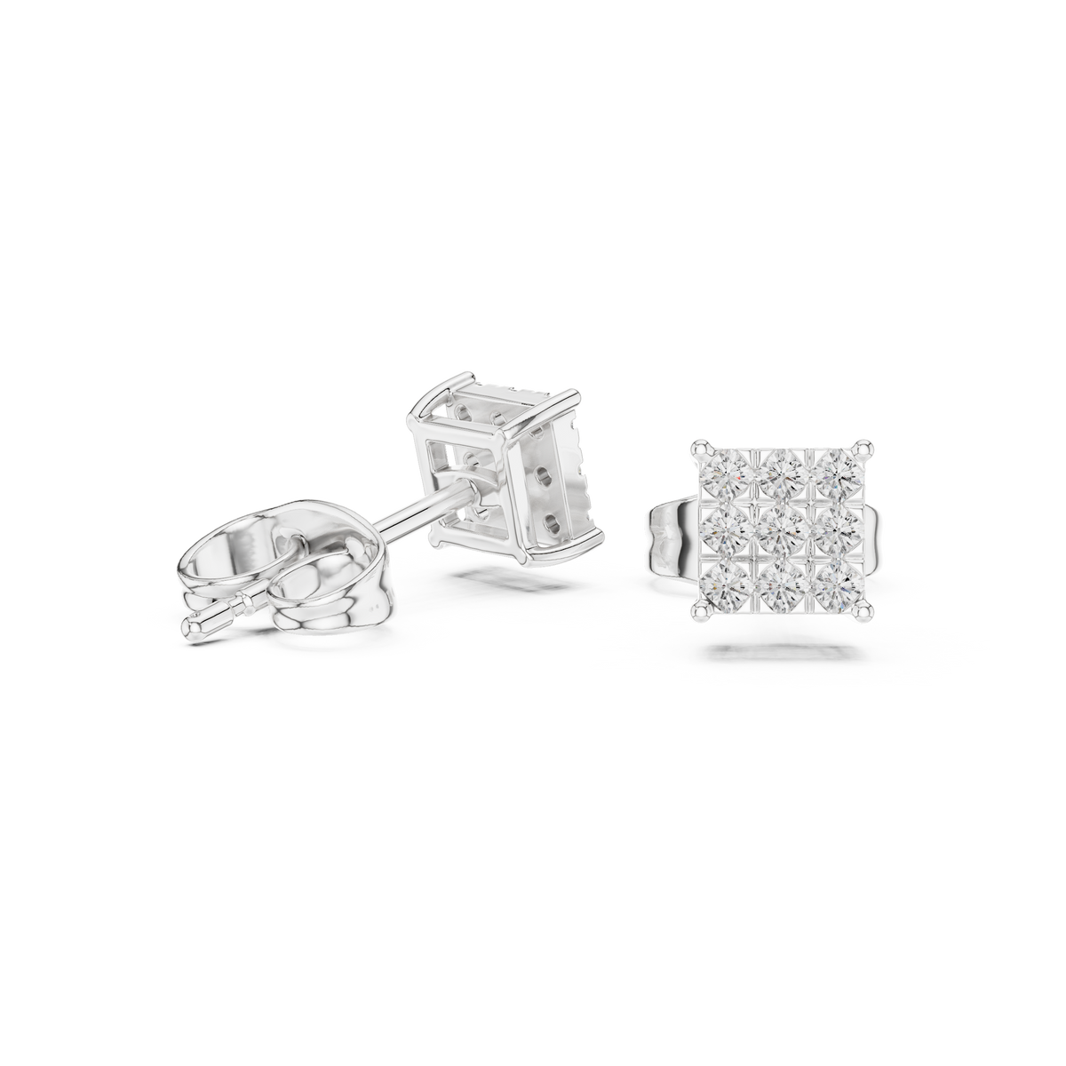 أقراط مربعة بتسع ألماسات in White Gold - VYKA Diamonds