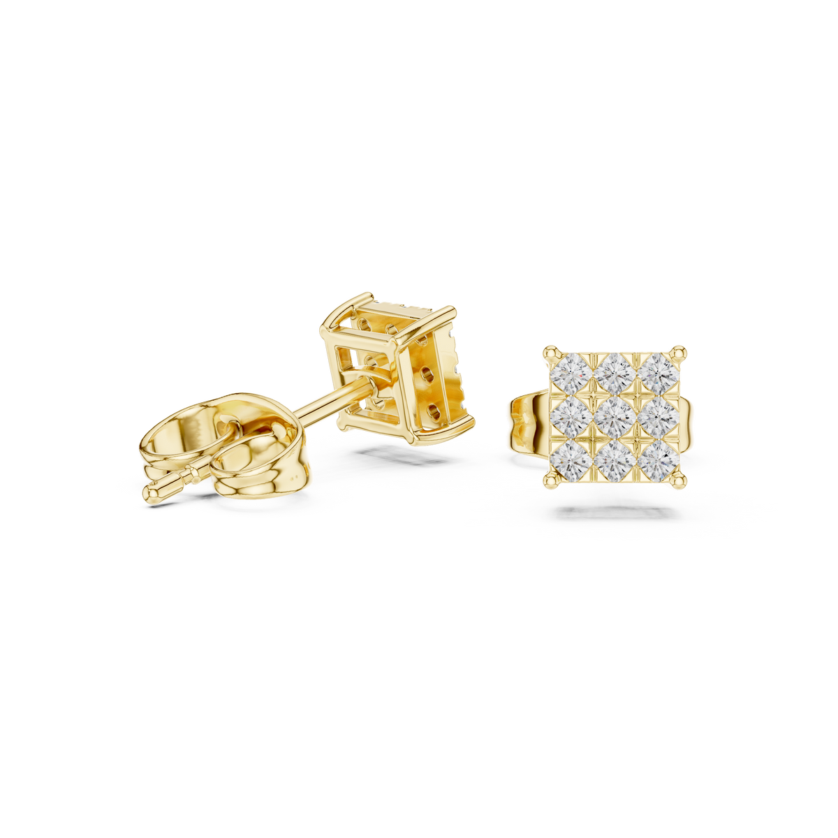 Square Nine Stone Diamond Stud Earrings