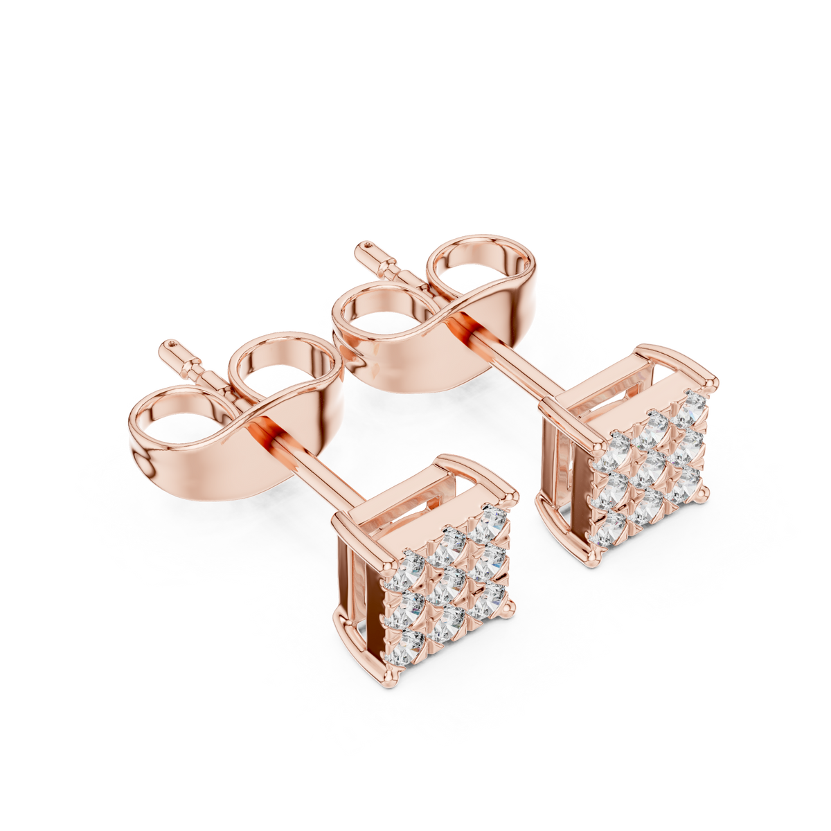 أقراط مربعة بتسع ألماسات in Rose Gold - VYKA Diamonds