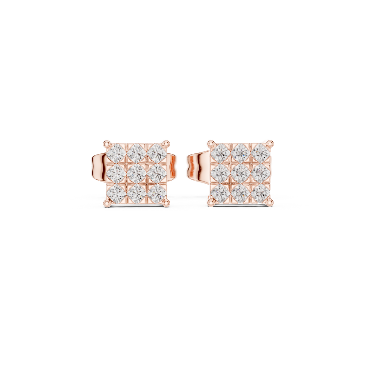 Square Nine Stone Diamond Stud Earrings