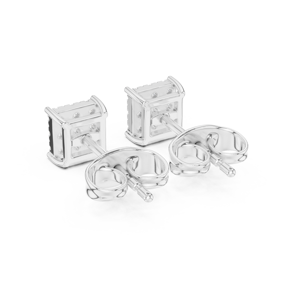 Square Nine Stone Diamond Stud Earrings
