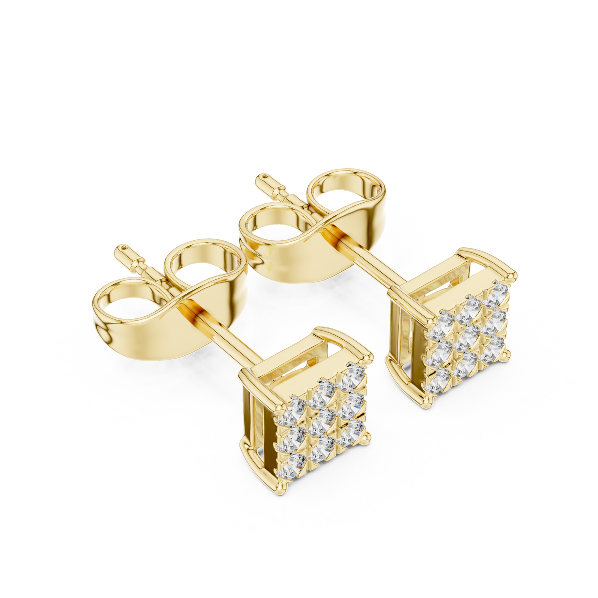 Square Nine Stone Diamond Stud Earrings