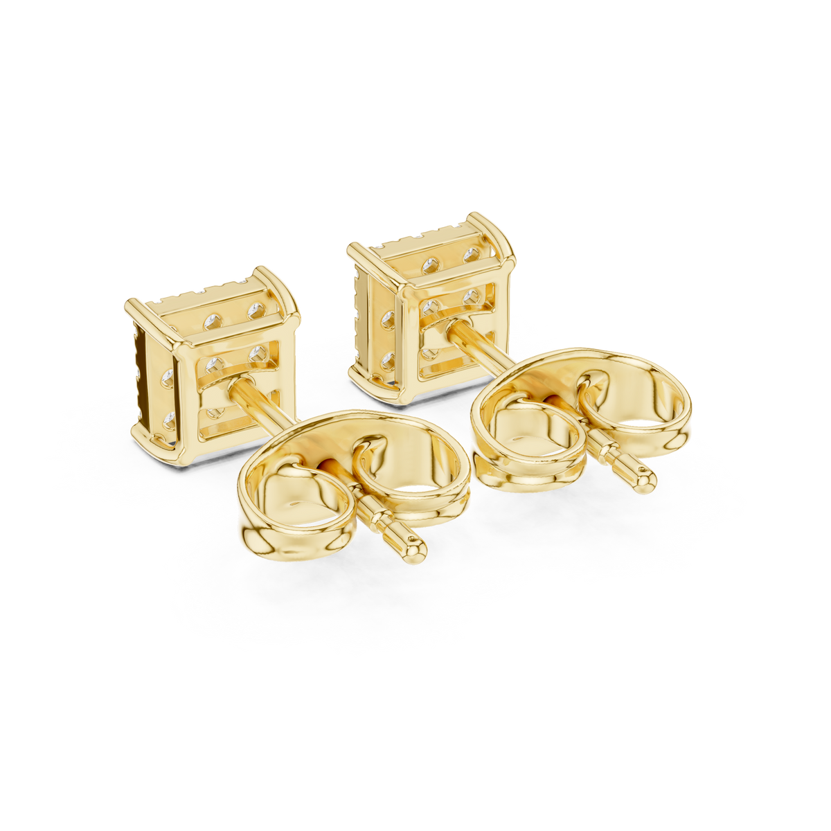 Square Nine Stone Diamond Stud Earrings