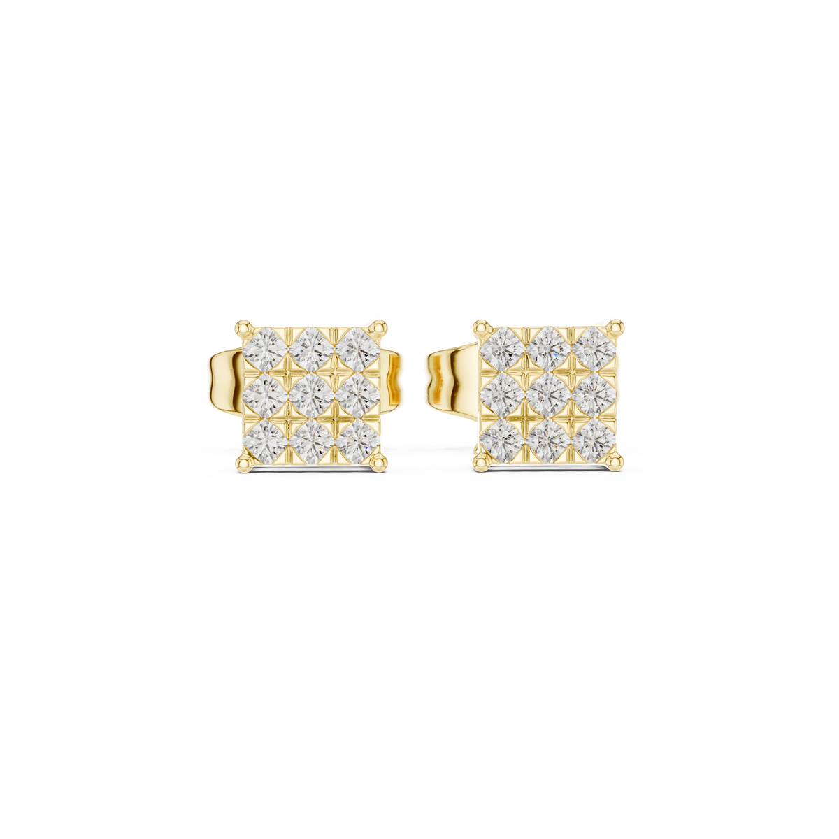 Square Nine Stone Diamond Stud Earrings