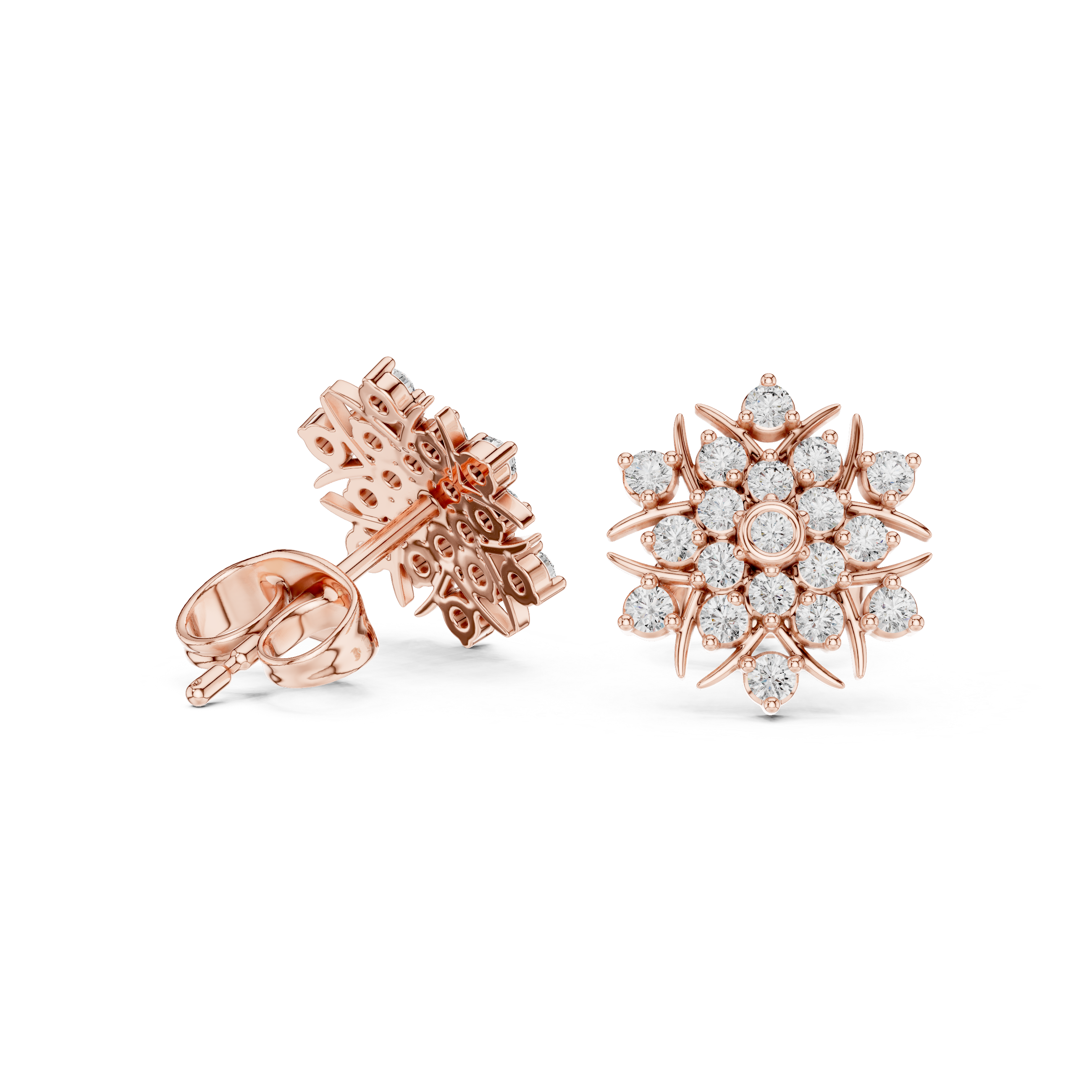 Diamond Floret Stud Earrings in Rose Gold - VYKA Diamonds