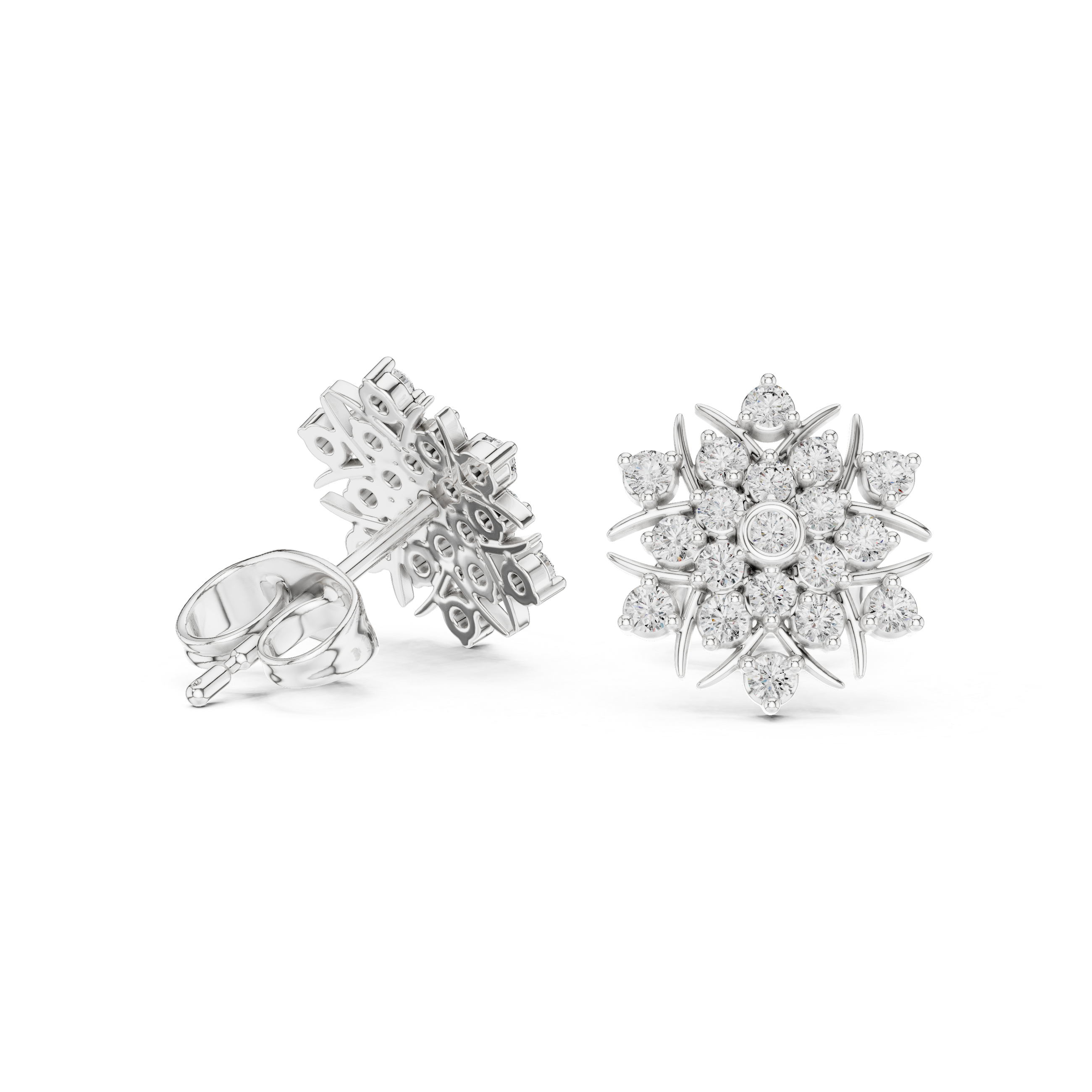 Diamond Floret Stud Earrings in White Gold - VYKA Diamonds