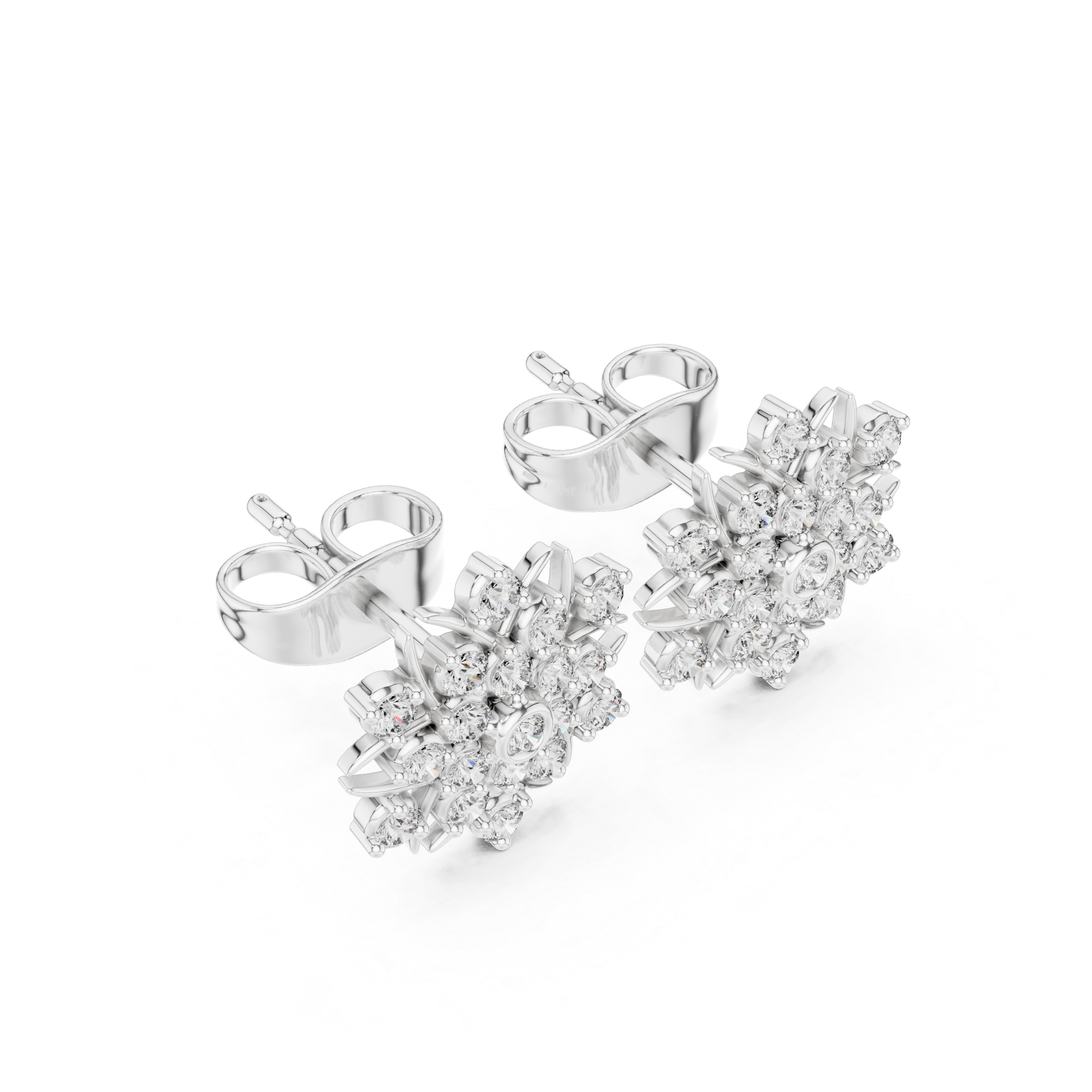 Diamond Floret Stud Earrings in White Gold - VYKA Diamonds