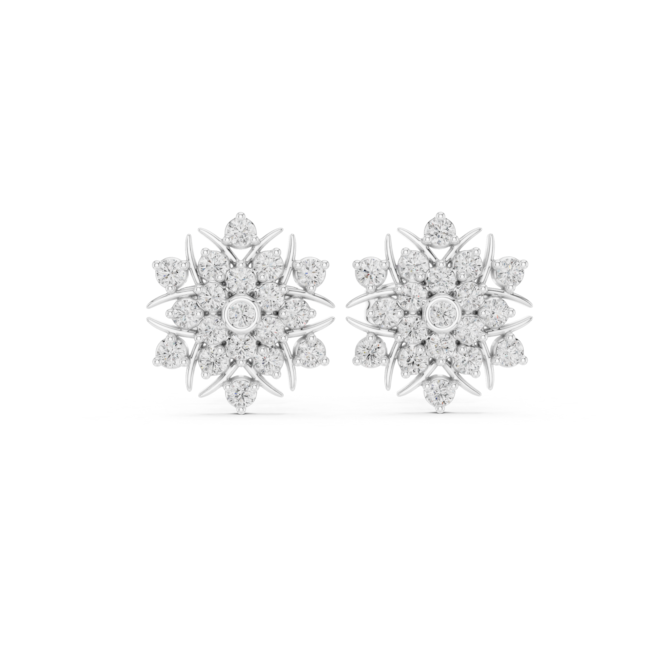 Diamond Floret Stud Earrings in White Gold - VYKA Diamonds