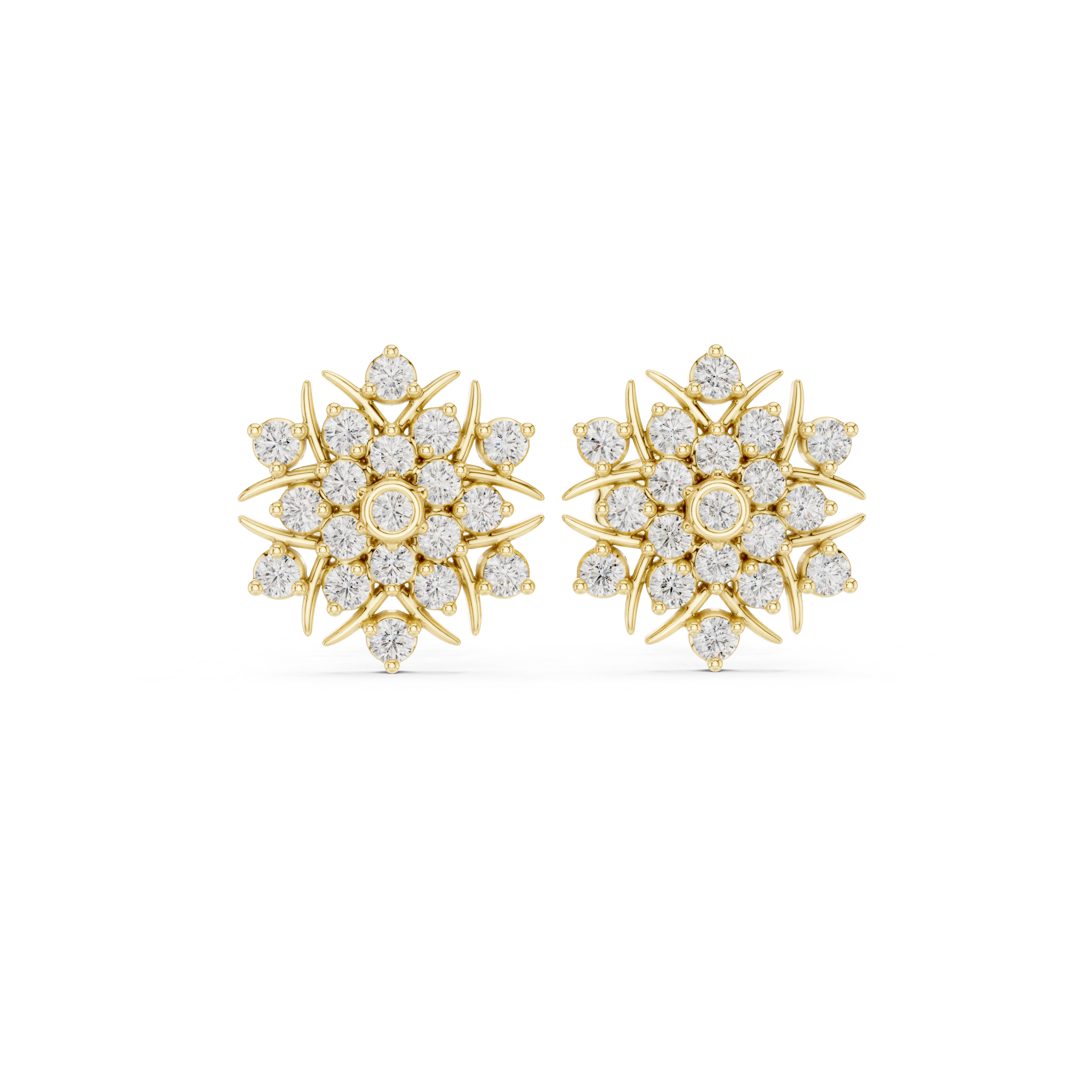 Diamond Floret Stud Earrings in Yellow Gold - VYKA Diamonds