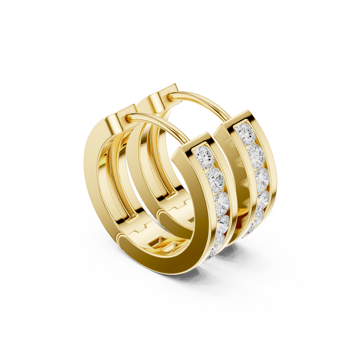 Beveled Grid Diamond Hoop Earrings