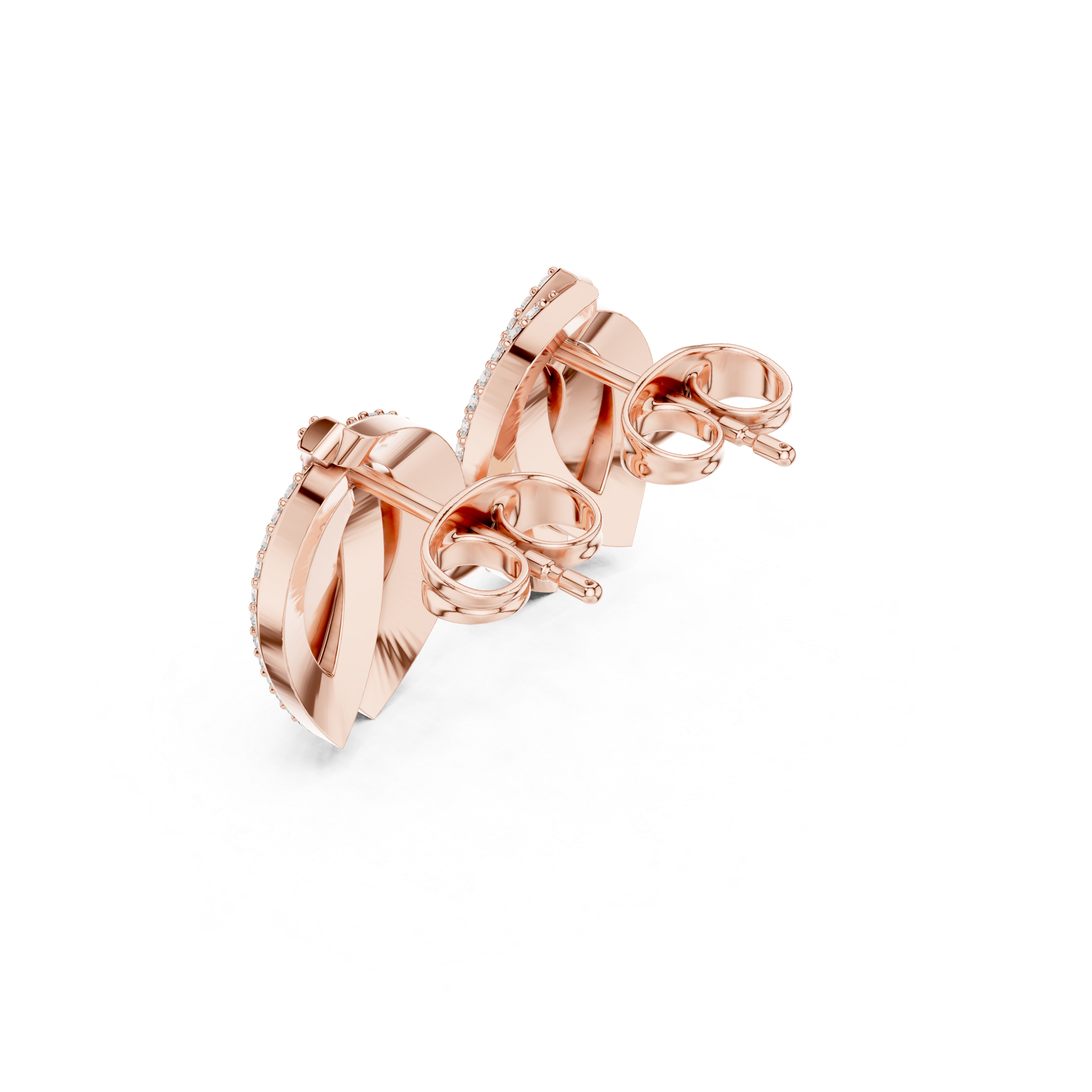 Sculptured Framework Diamond Stud Earrings in Rose Gold - VYKA Diamonds