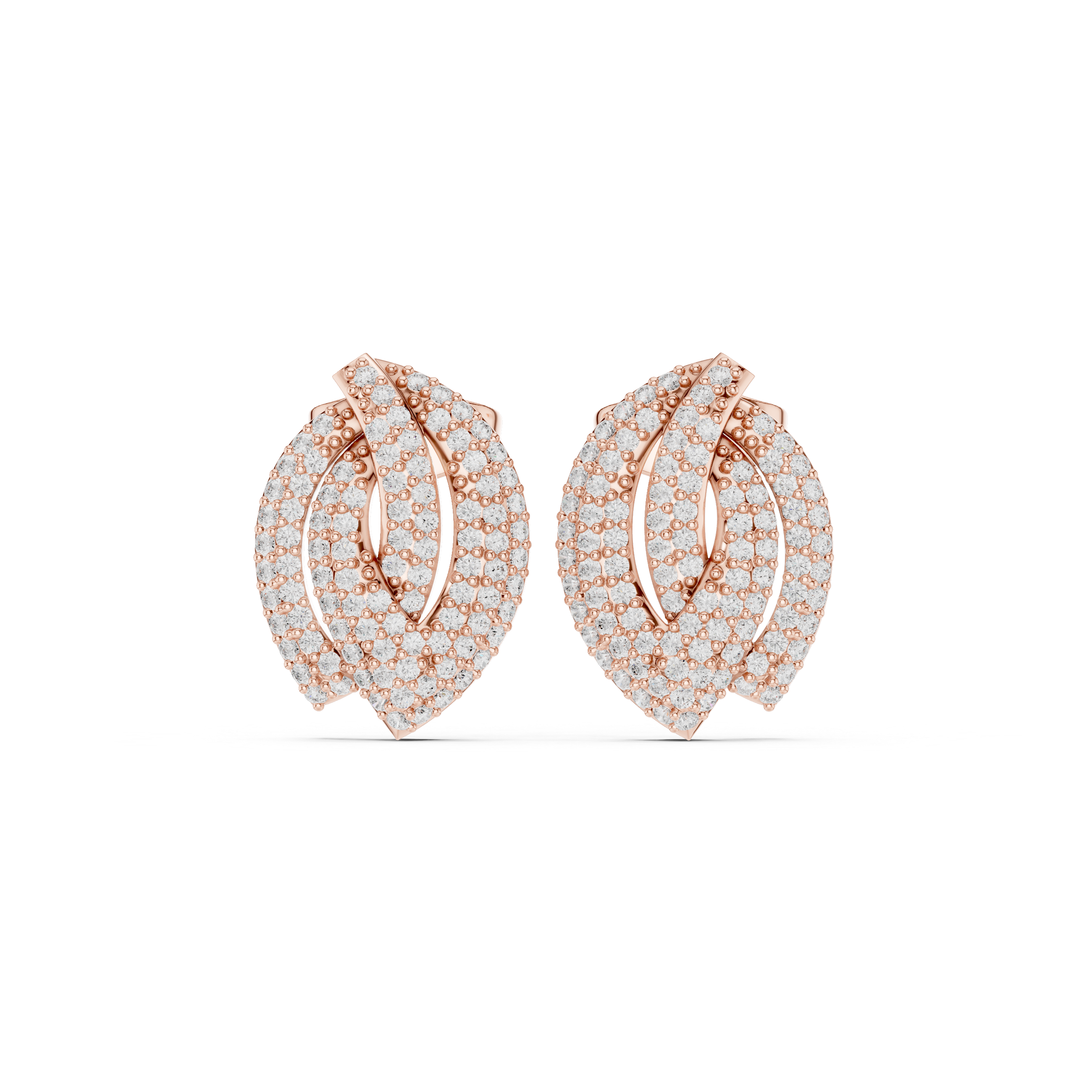 Sculptured Framework Diamond Stud Earrings in Rose Gold - VYKA Diamonds