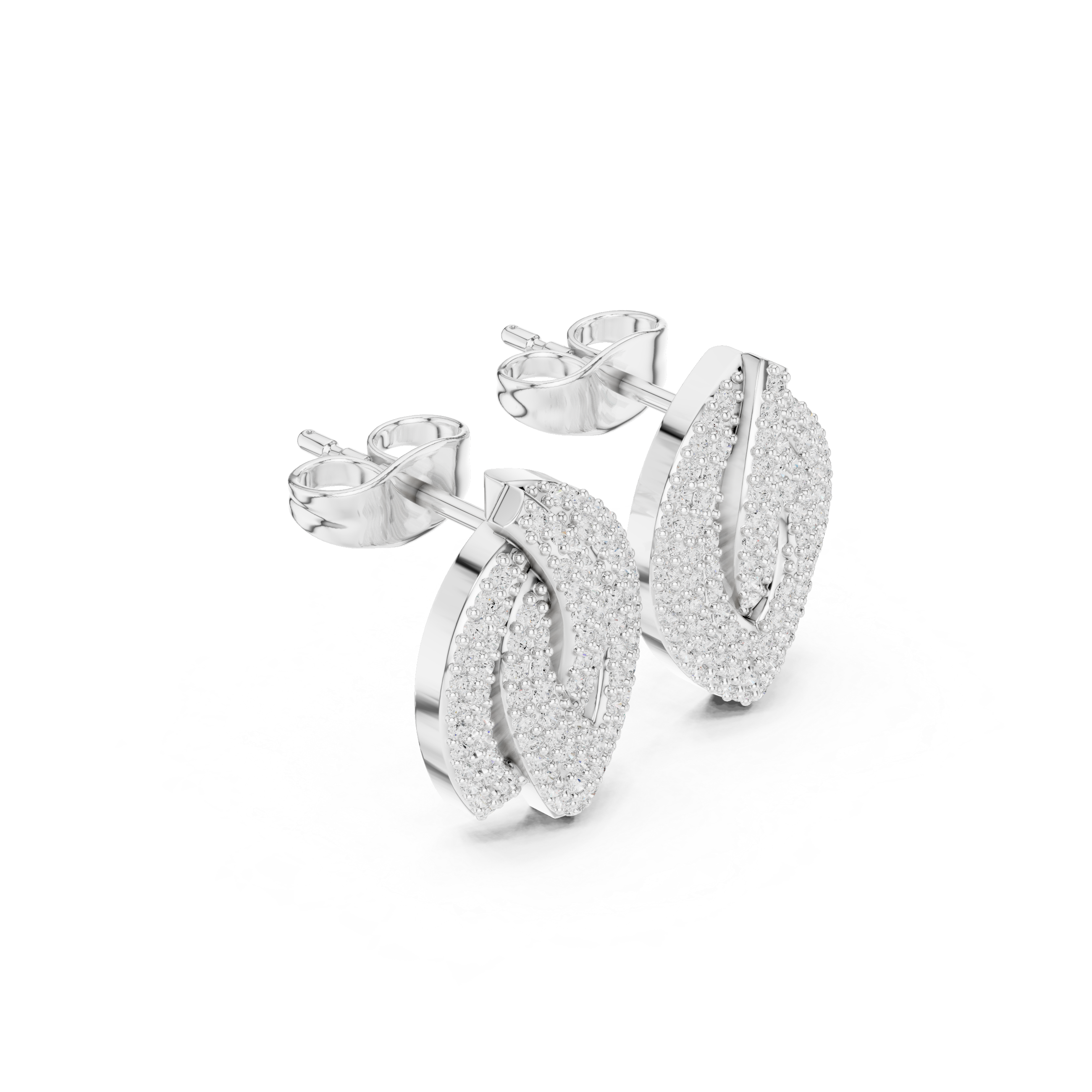 Sculptured Framework Diamond Stud Earrings in White Gold - VYKA Diamonds