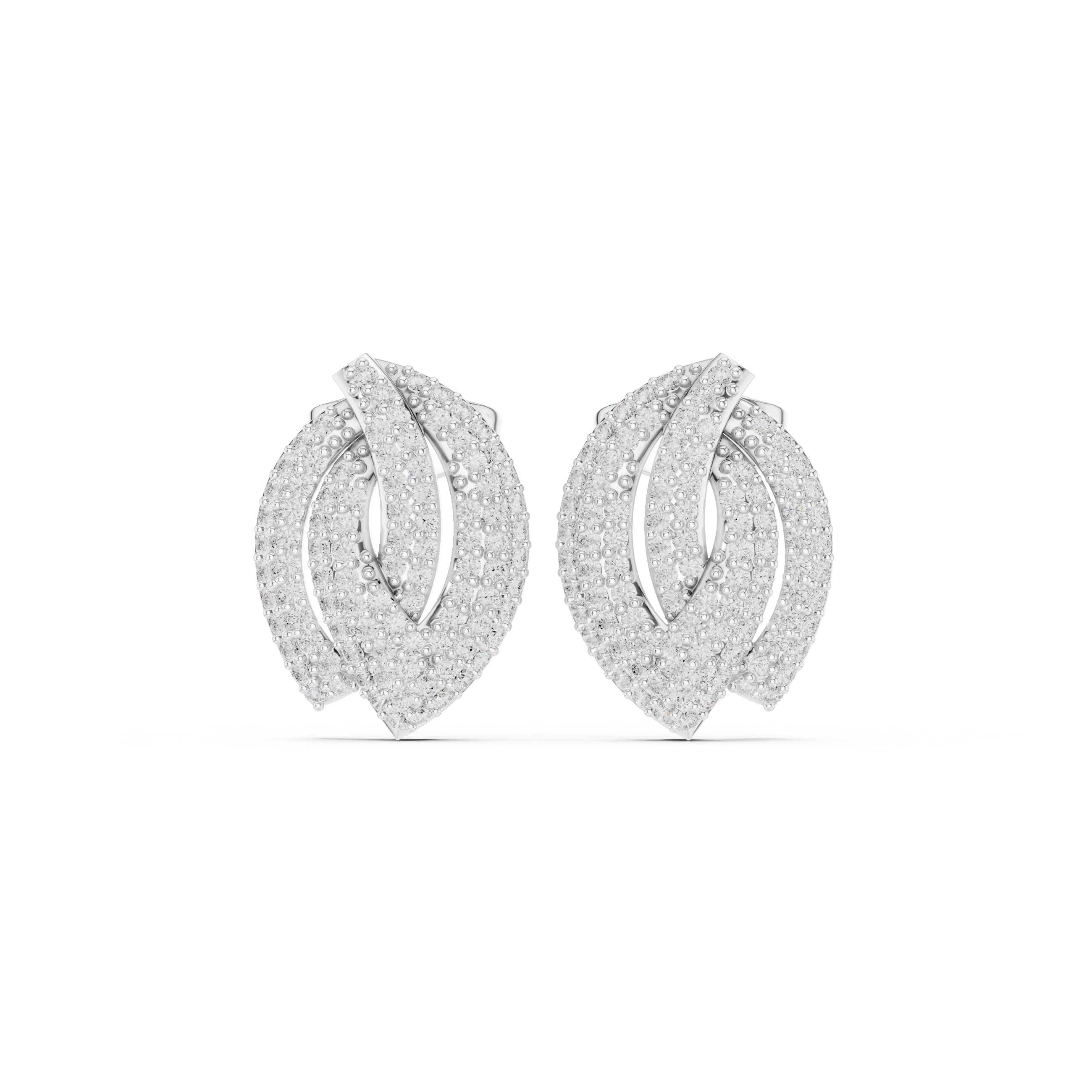 Sculptured Framework Diamond Stud Earrings in White Gold - VYKA Diamonds