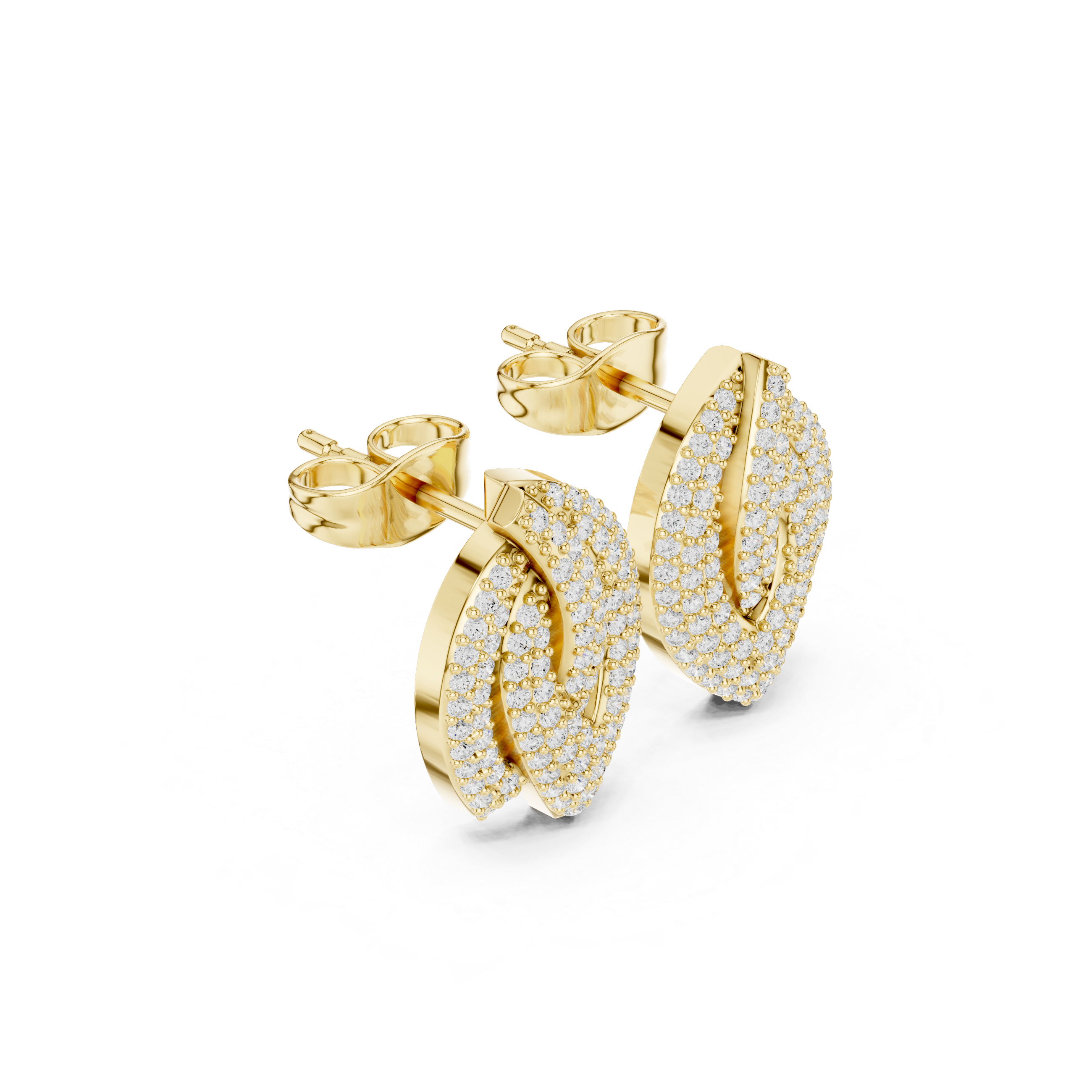 Sculptured Framework Diamond Stud Earrings in Yellow Gold - VYKA Diamonds