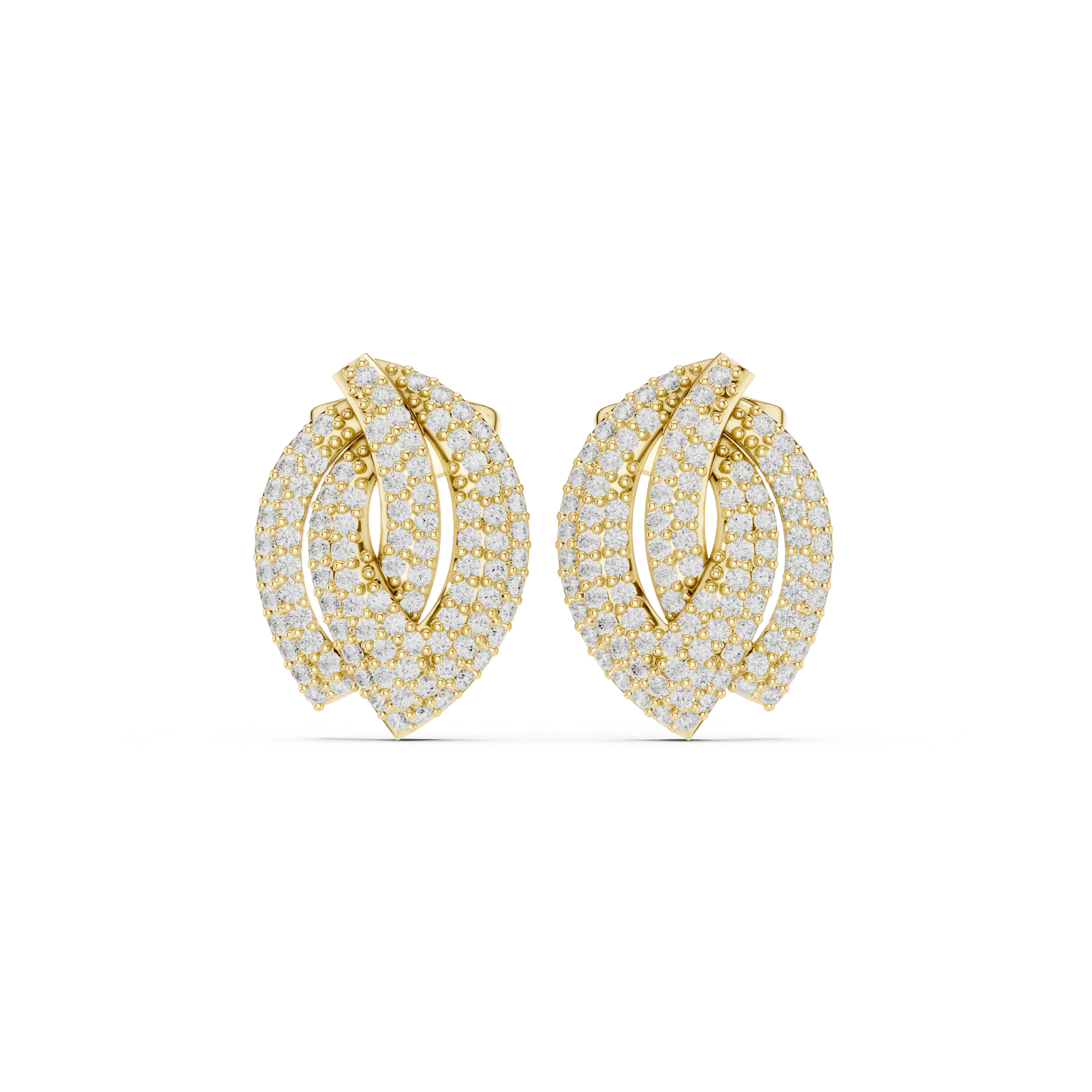 Sculptured Framework Diamond Stud Earrings in Yellow Gold - VYKA Diamonds