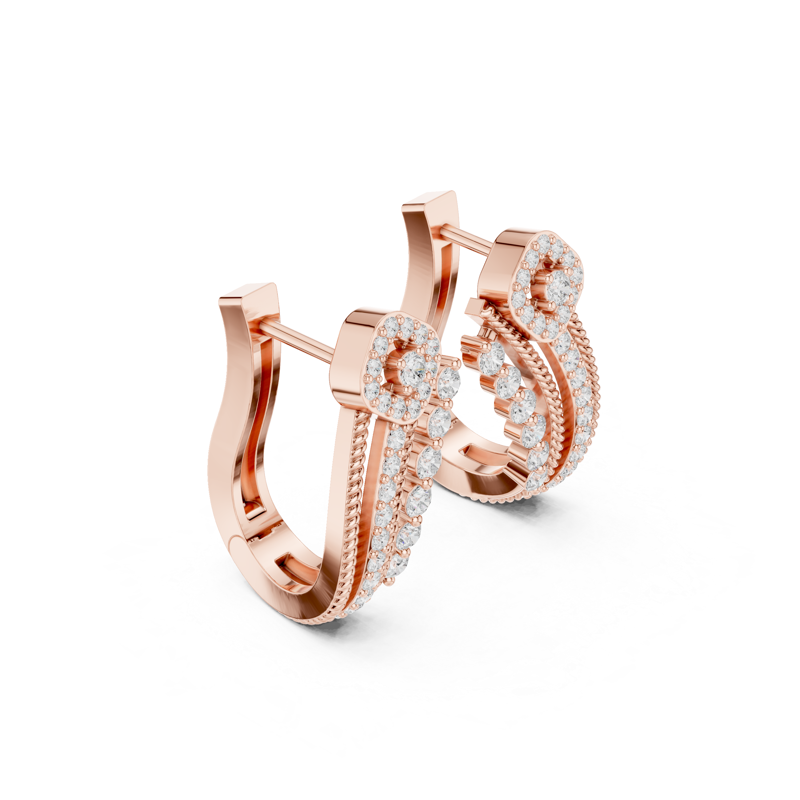 Fanned Lattice Diamond Hoop Earrings in Rose Gold - VYKA Diamonds