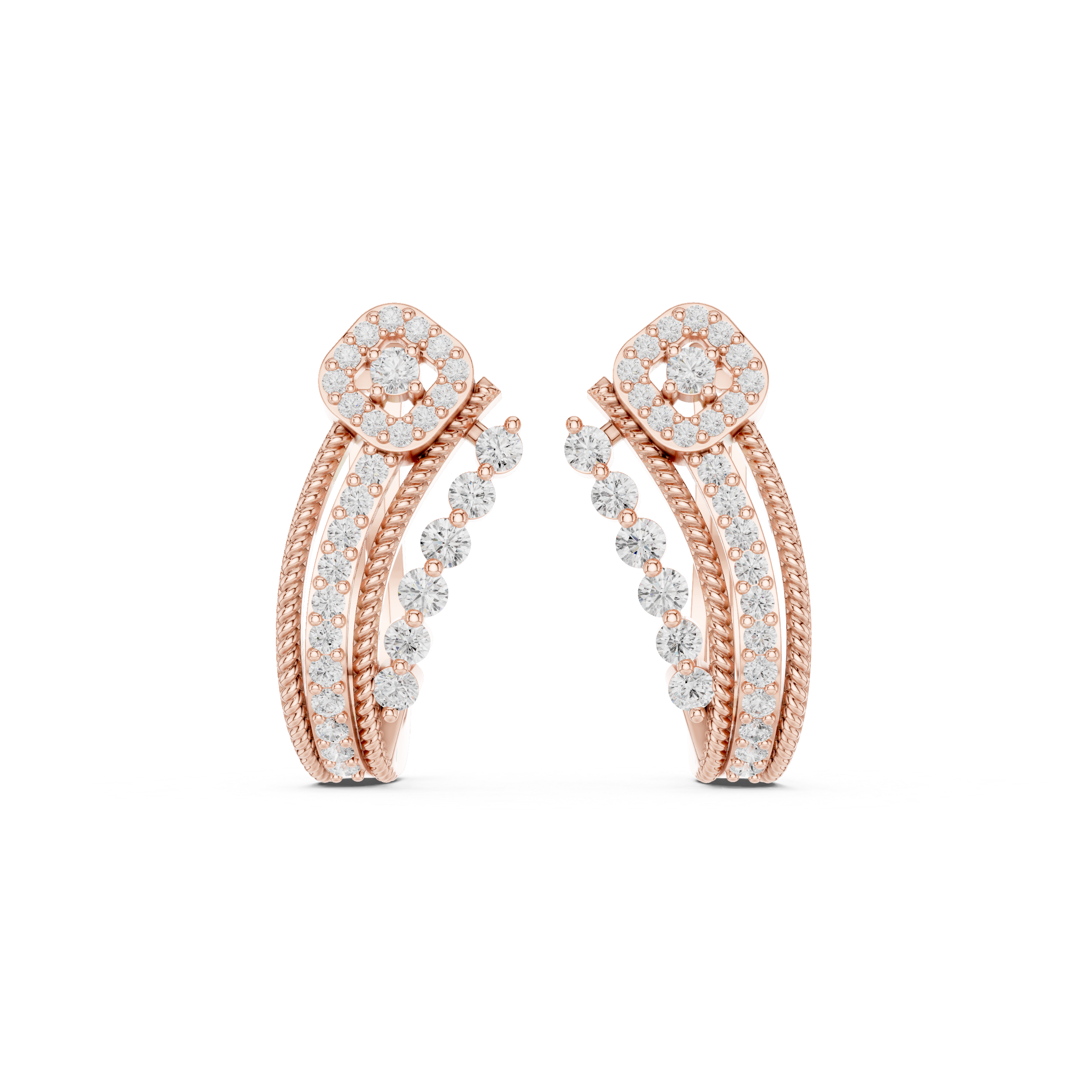 Fanned Lattice Diamond Hoop Earrings in Rose Gold - VYKA Diamonds
