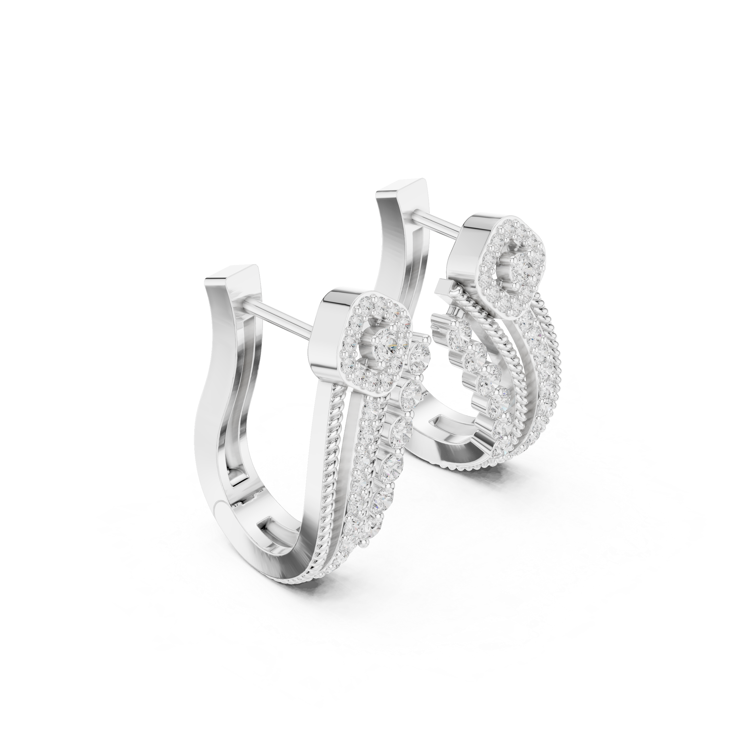 Fanned Lattice Diamond Hoop Earrings in White Gold - VYKA Diamonds