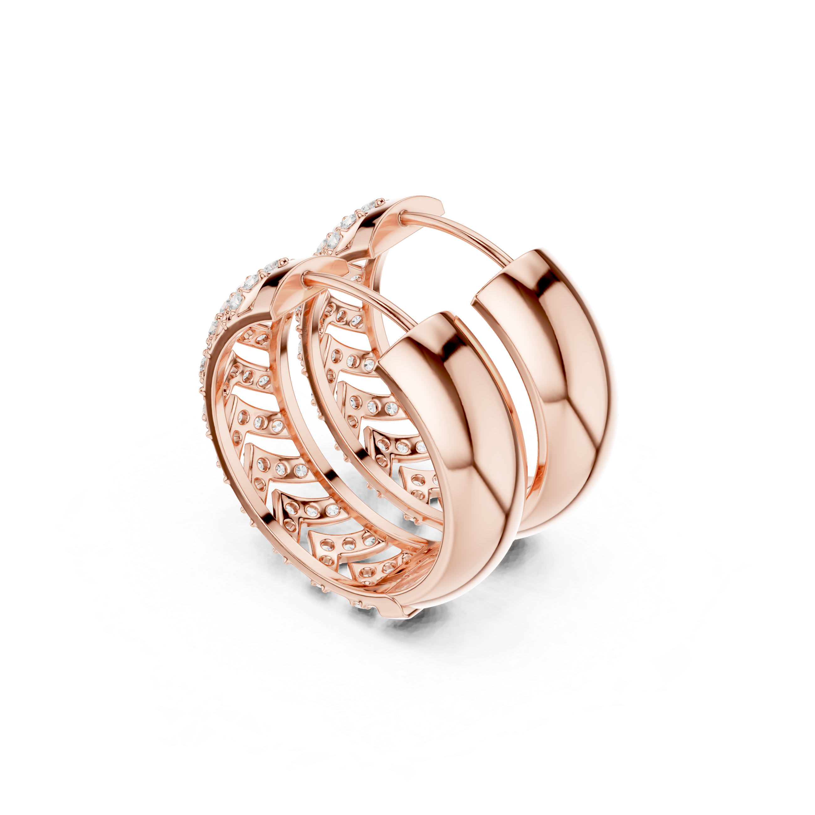Stepped Grid Diamond Hoop Earrings in Rose Gold - VYKA Diamonds