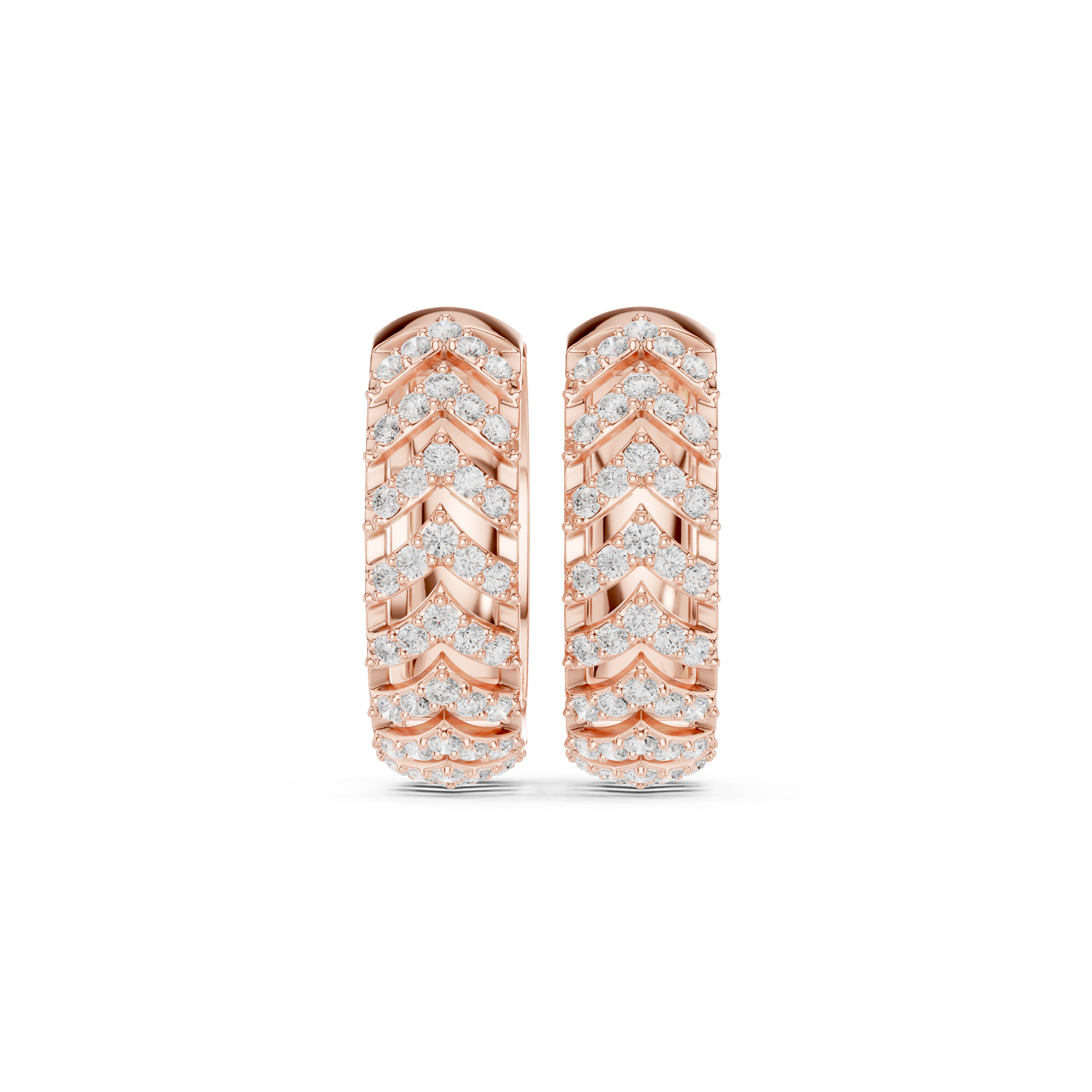 Stepped Grid Diamond Hoop Earrings in Rose Gold - VYKA Diamonds