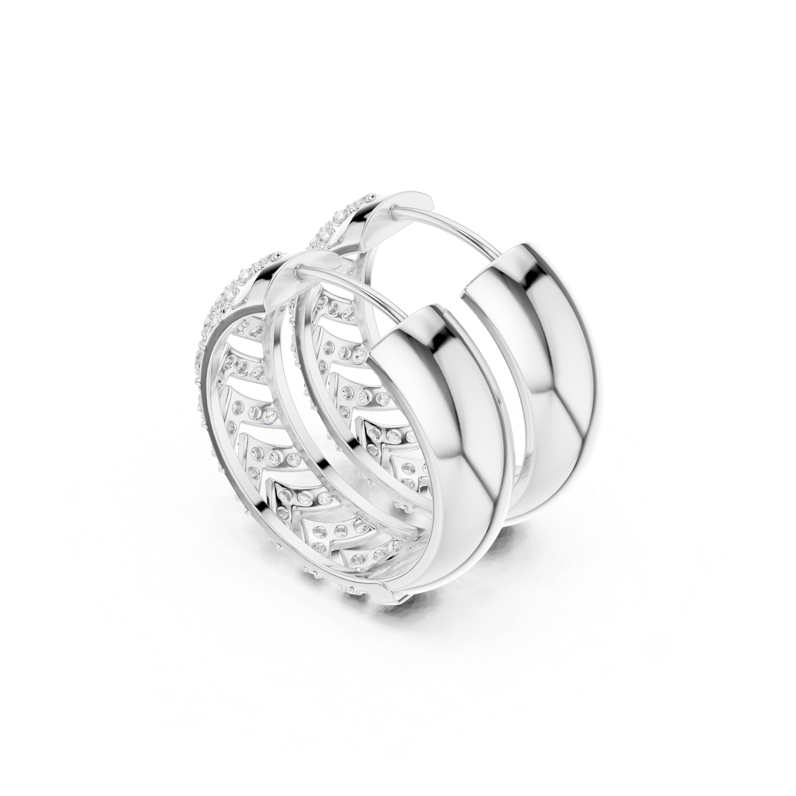 Stepped Grid Diamond Hoop Earrings in White Gold - VYKA Diamonds