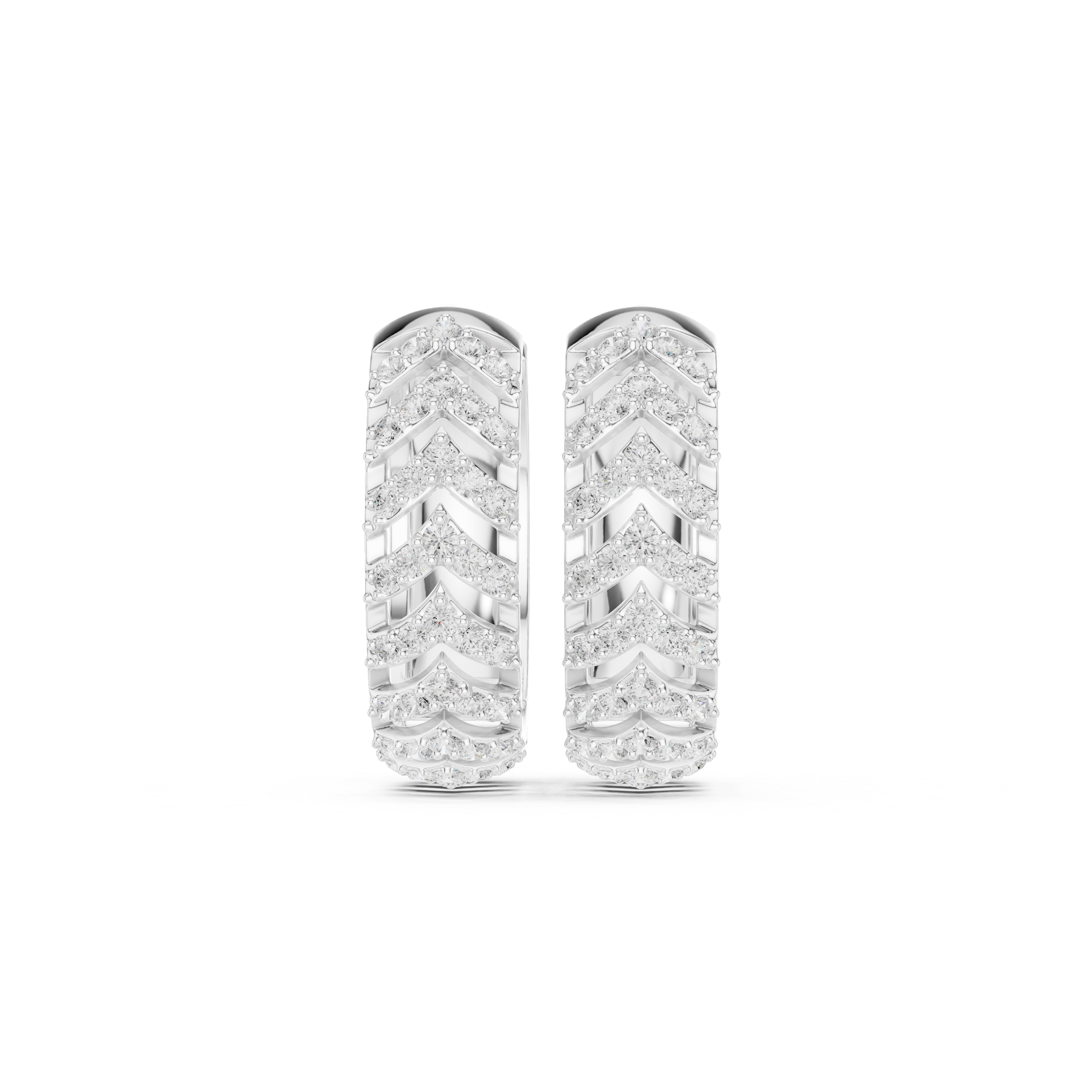 Stepped Grid Diamond Hoop Earrings in White Gold - VYKA Diamonds