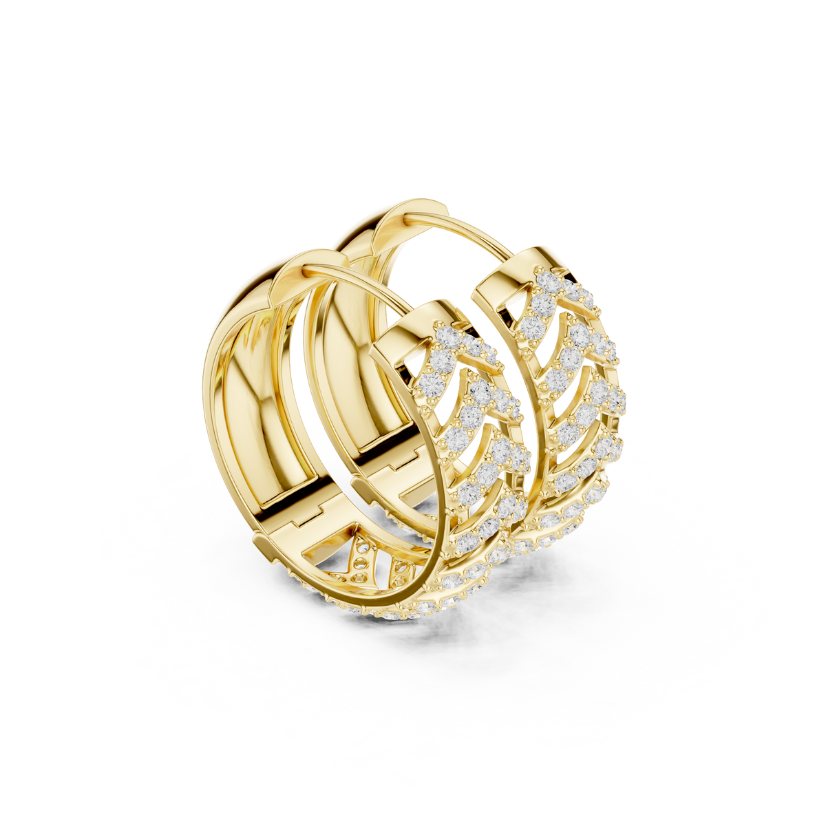 Stepped Grid Diamond Hoop Earrings