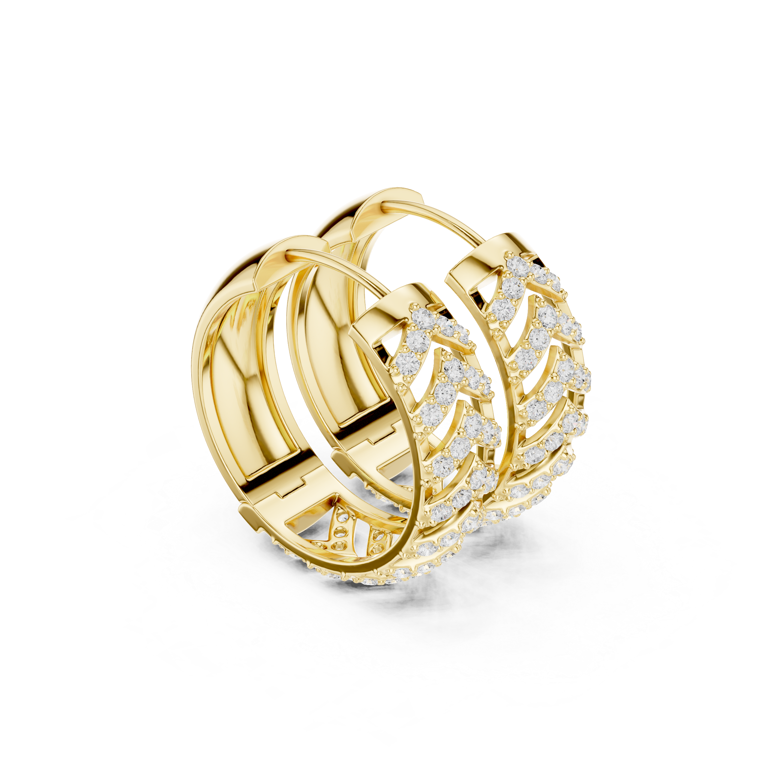 Stepped Grid Diamond Hoop Earrings in Yellow Gold - VYKA Diamonds