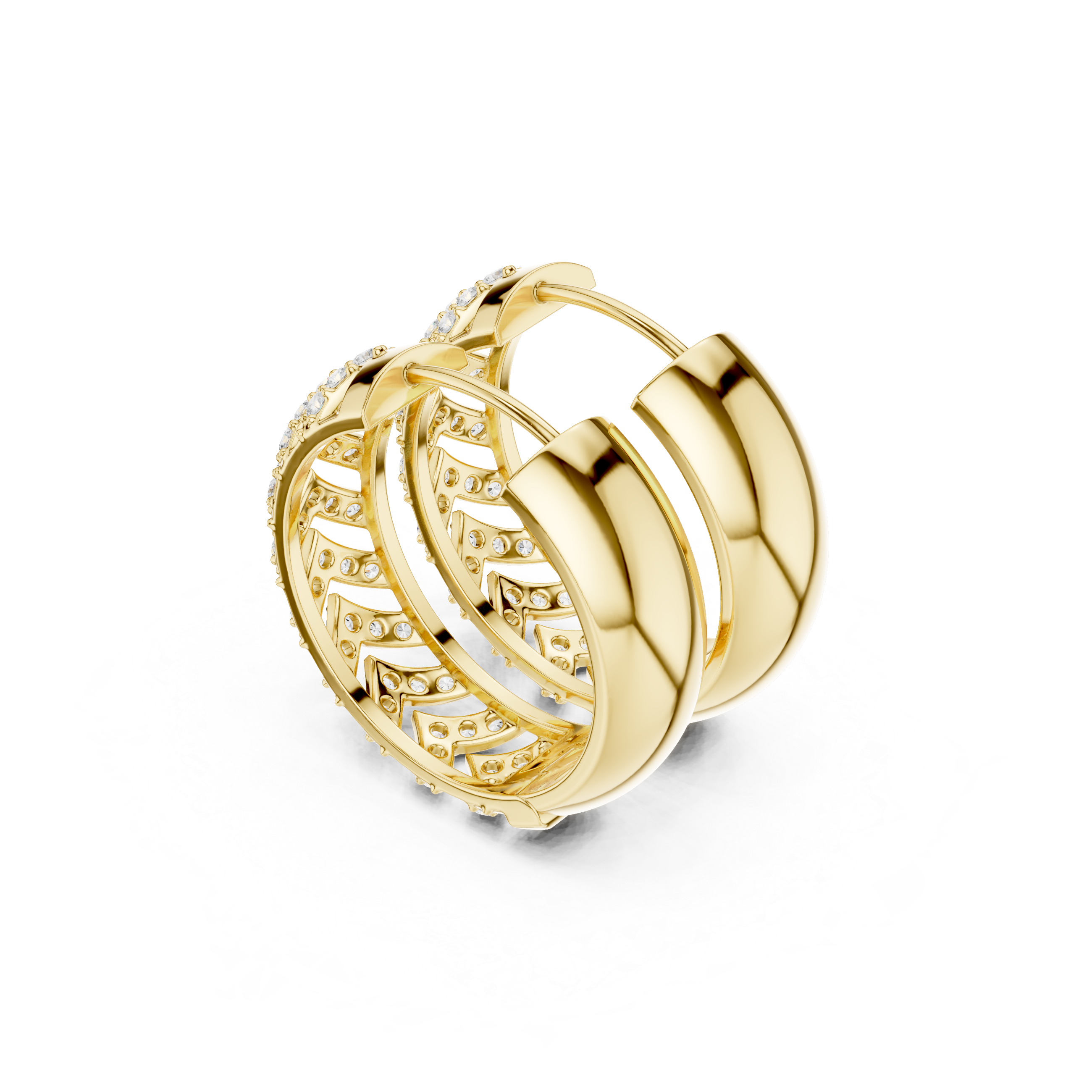 Stepped Grid Diamond Hoop Earrings in Yellow Gold - VYKA Diamonds