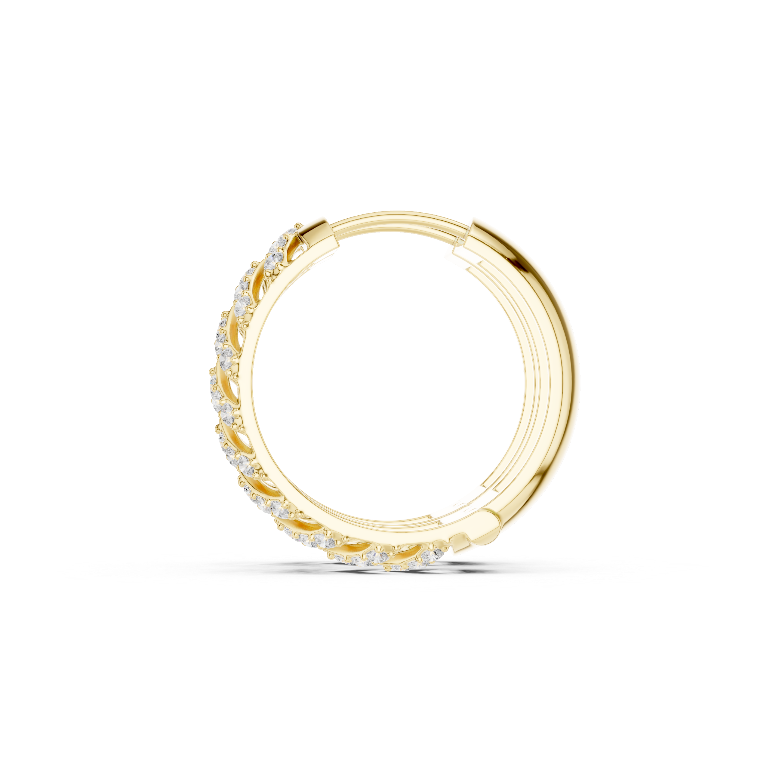 Stepped Grid Diamond Hoop Earrings in Yellow Gold - VYKA Diamonds