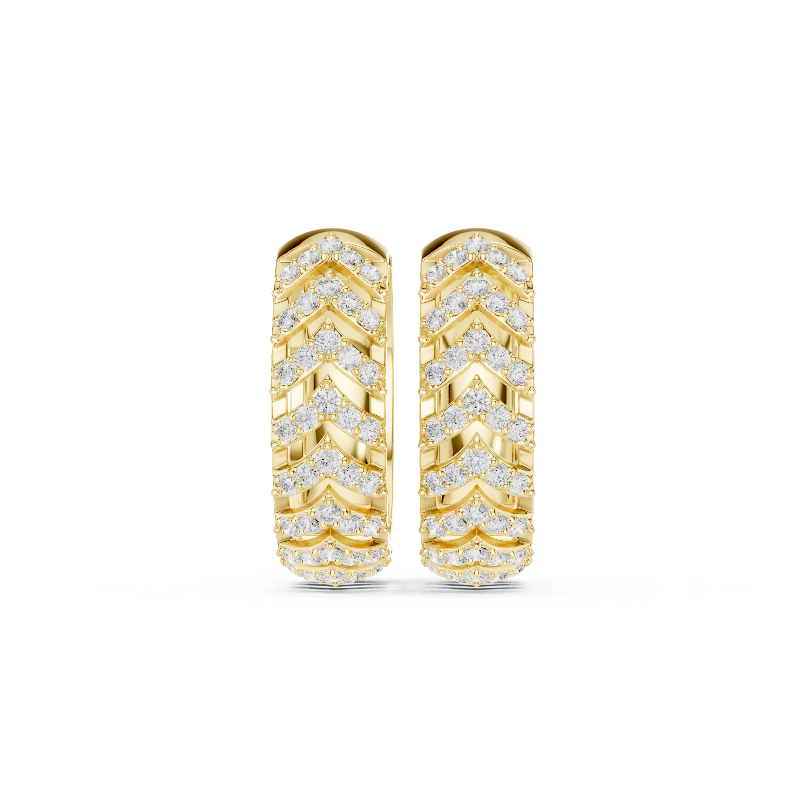 Stepped Grid Diamond Hoop Earrings in Yellow Gold - VYKA Diamonds