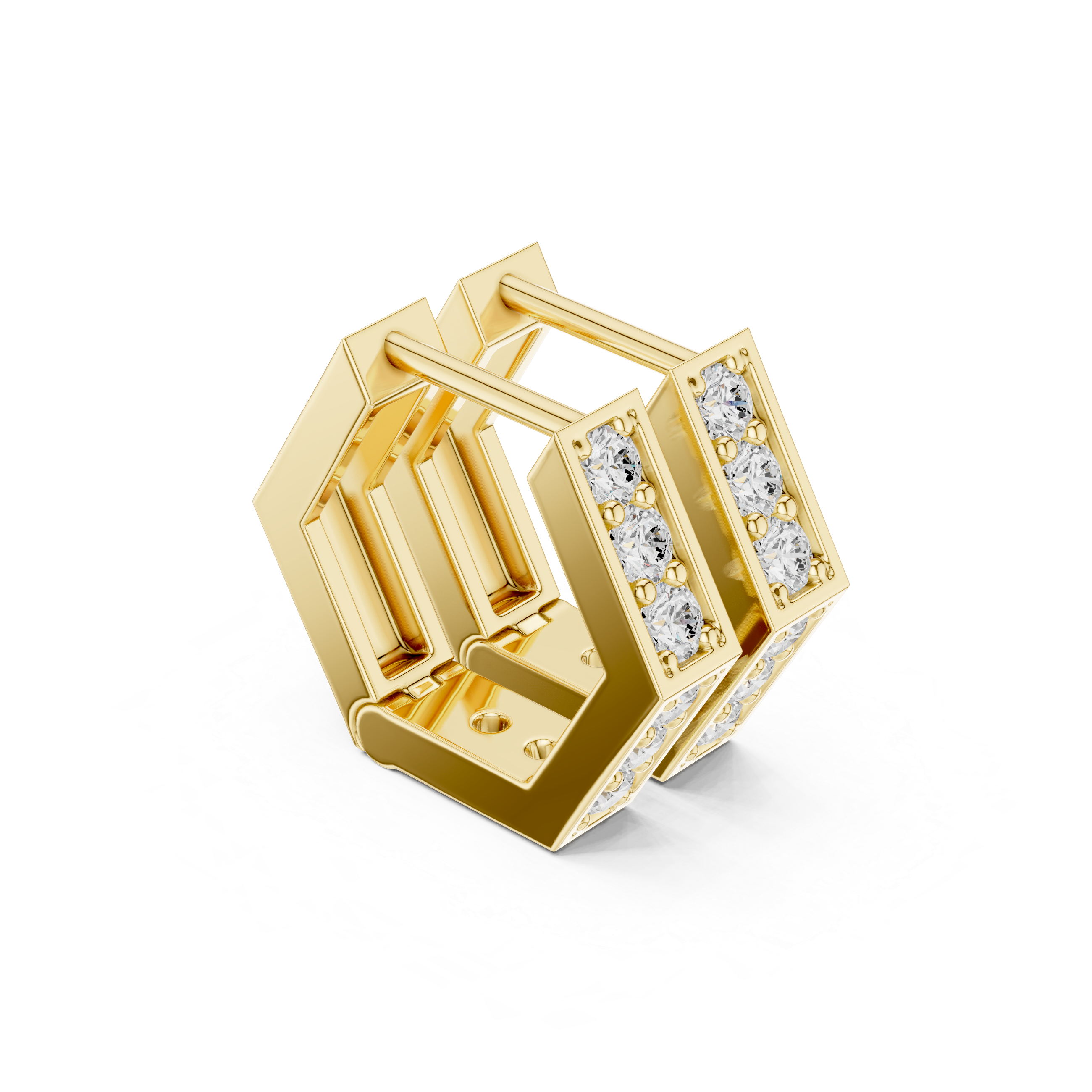 Framed Trellis Diamond Drop Earrings in Yellow Gold - VYKA Diamonds