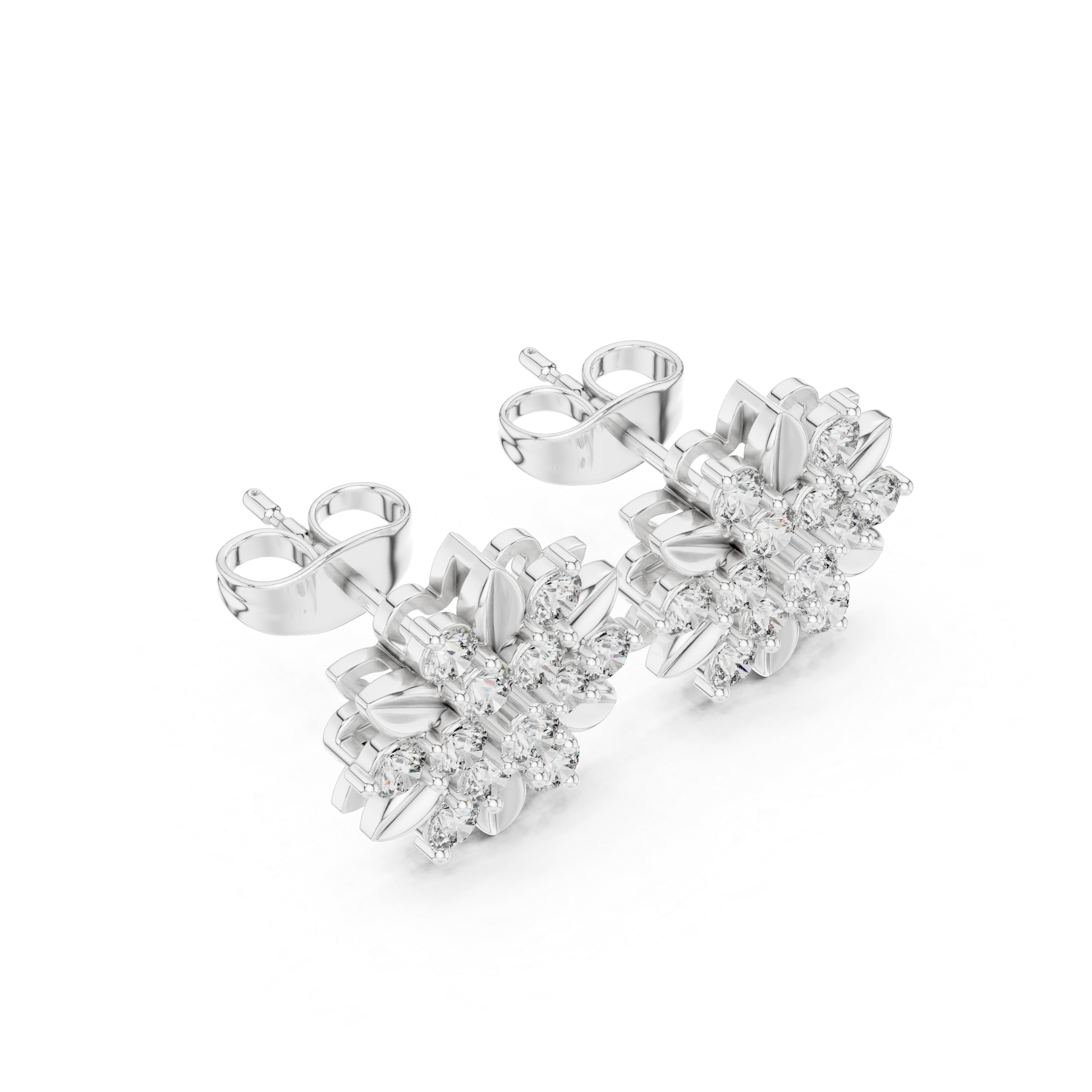 Alternating Shape Diamond Stud Earrings in White Gold - VYKA Diamonds